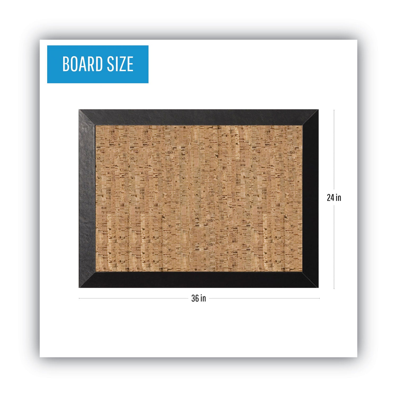 MasterVision® Natural Cork Bulletin Board, 36 x 24, Tan Surface, Black Wood Frame