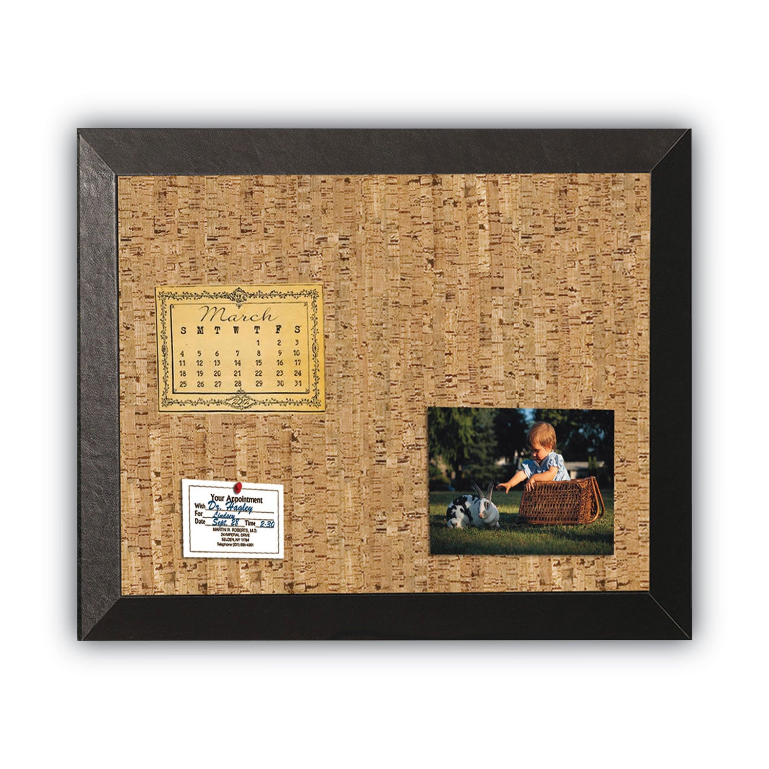 MasterVision® Natural Cork Bulletin Board, 36 x 24, Tan Surface, Black Wood Frame