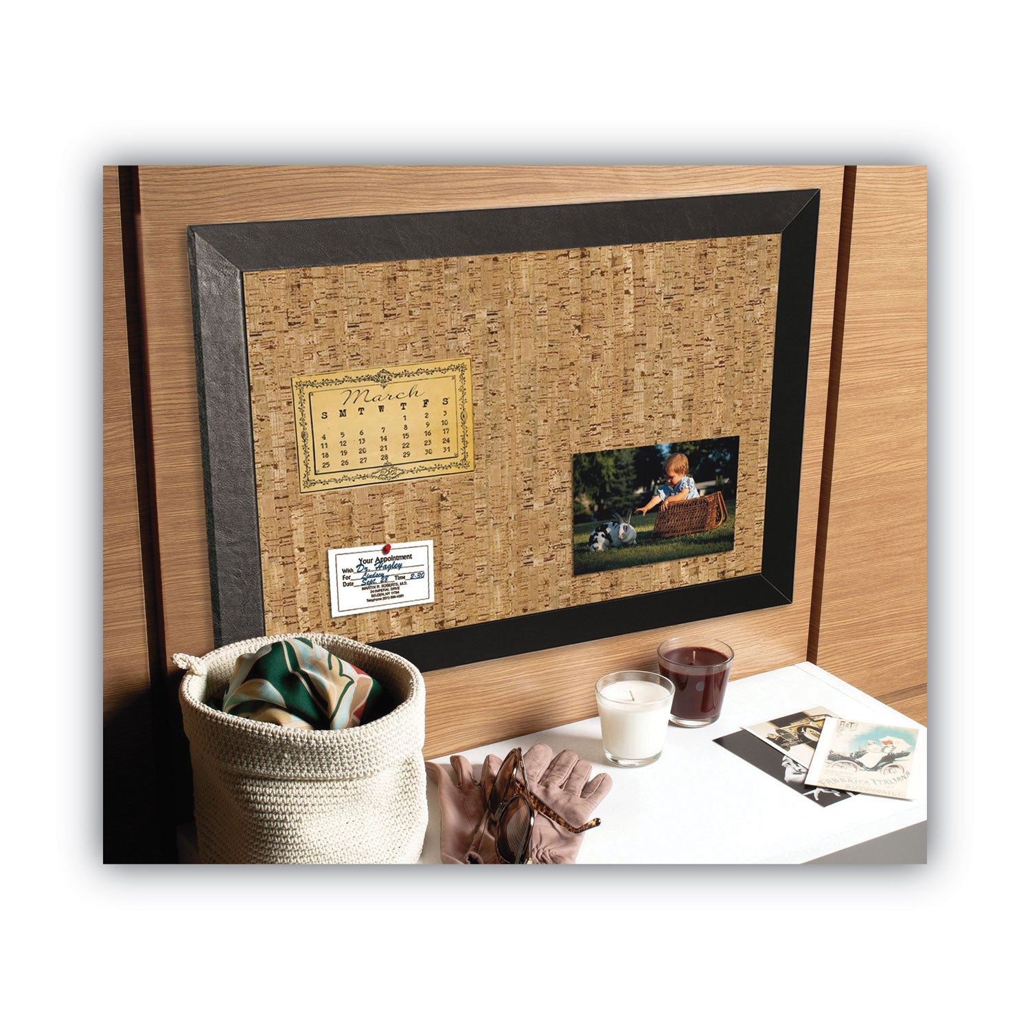 MasterVision® Natural Cork Bulletin Board, 36 x 24, Tan Surface, Black Wood Frame