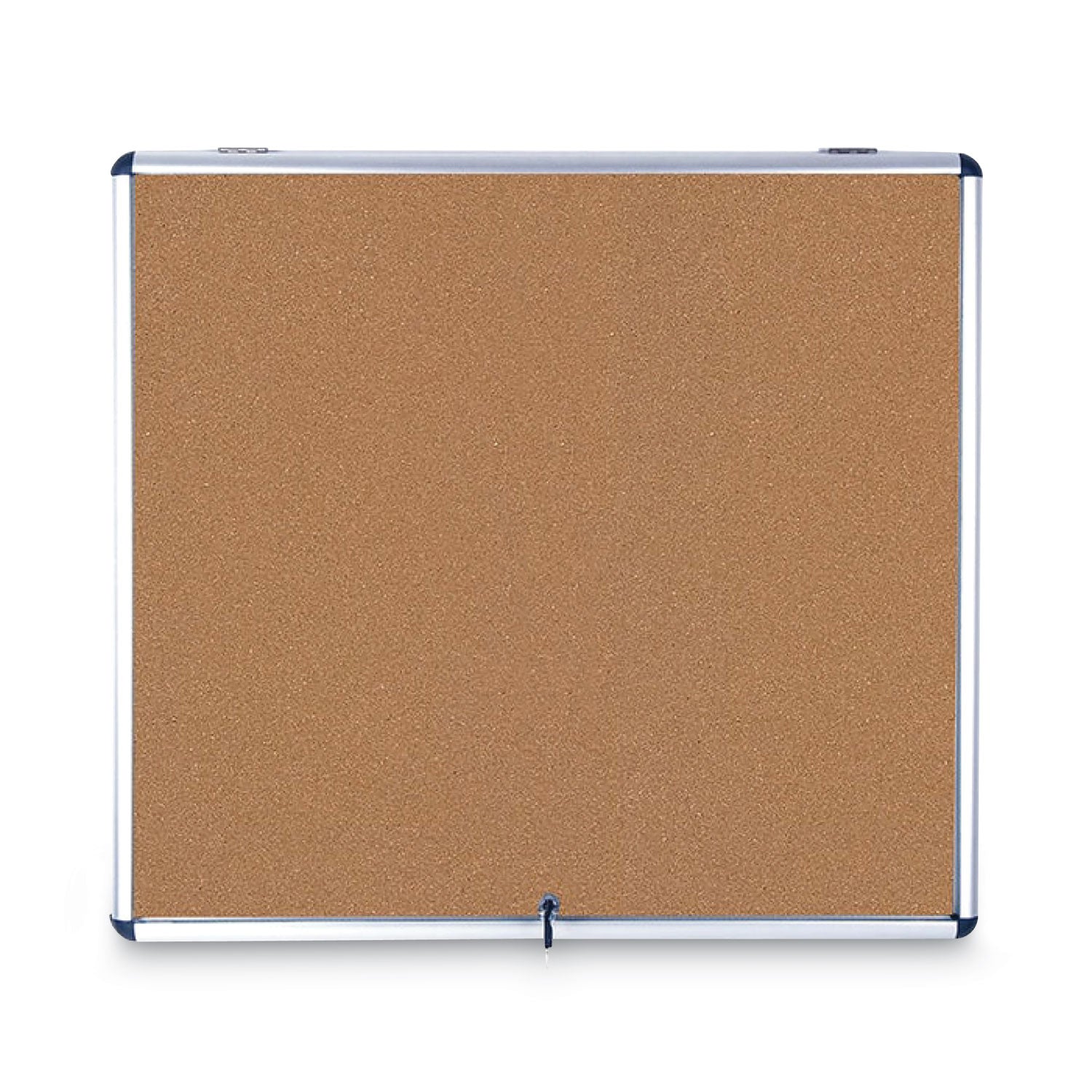 Slim-Line Enclosed Cork Bulletin Board, One Door, 47 x 38, Tan Surface, Aluminum Frame