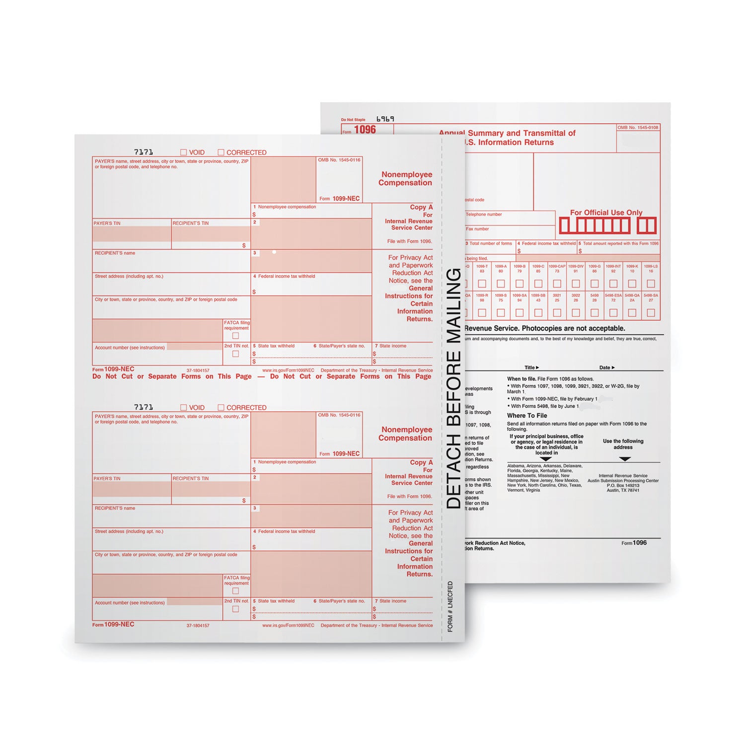 TOPS™ 1099-NEC Tax Forms, Fiscal Year: 2023, Five-Part Carbonless, 8.5 x 3.5, 3 Forms/Sheet, 50 Forms Total