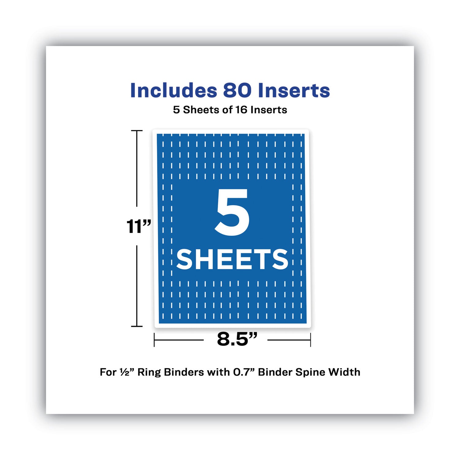 Avery® Binder Spine Inserts, 0.5" Spine Width, 16 Inserts/Sheet, 5 Sheets/Pack