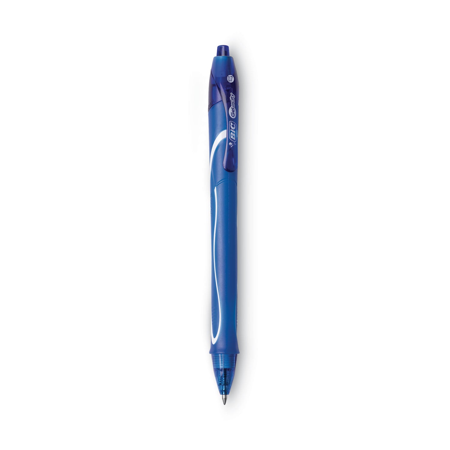 BIC® Gel-ocity Quick Dry Gel Pen, Retractable, Medium 0.7 mm, Blue Ink, Blue Barrel, Dozen