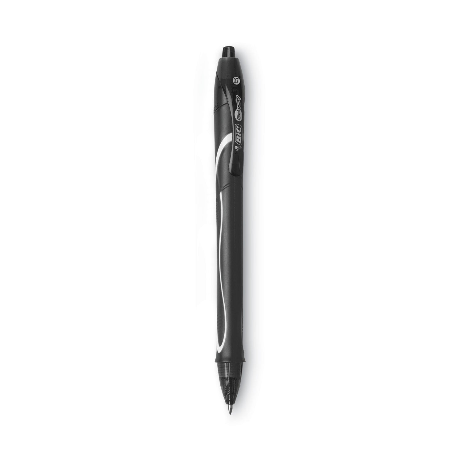 BIC® Gel-ocity Quick Dry Gel Pen, Retractable, Medium 0.7 mm, Black Ink, Black Barrel, Dozen