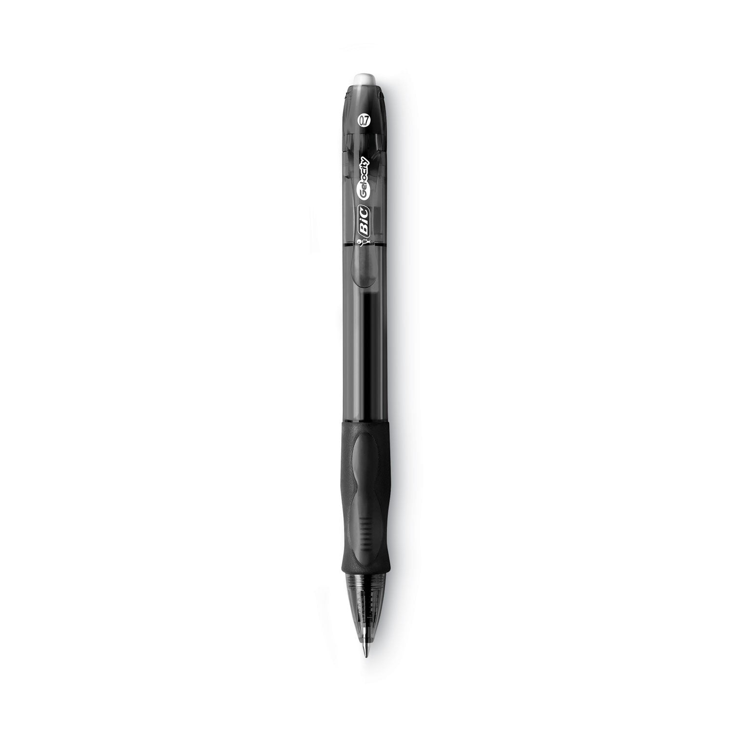 BIC® Gel-ocity Gel Pen, Retractable, Medium 0.7 mm, Black Ink, Translucent Black Barrel, Dozen