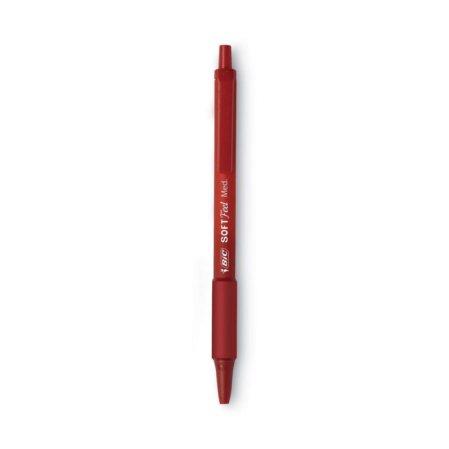 BIC® Soft Feel Ballpoint Pen, Retractable, Medium 1 mm, Red Ink, Red Barrel, Dozen