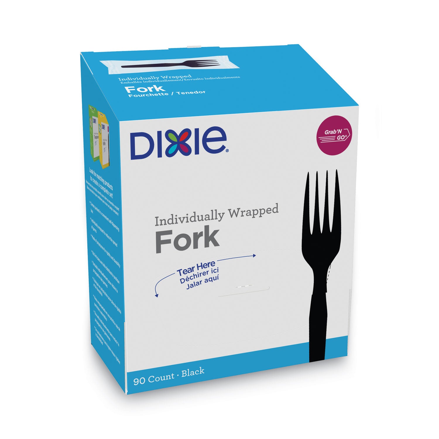 Grab’N Go Wrapped Cutlery, Forks, Black, 90/Box, 6 Box/Carton