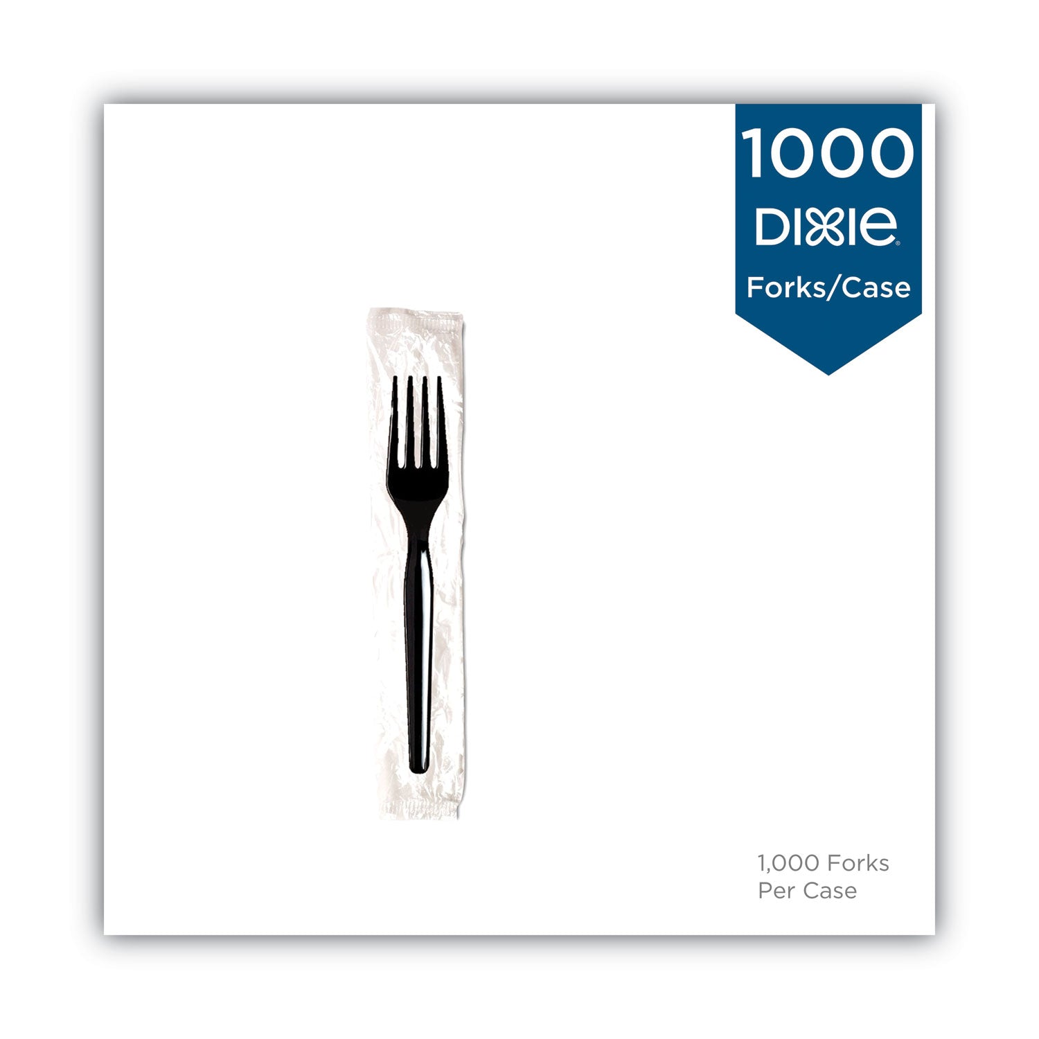 Dixie® Individually Wrapped Mediumweight Polystyrene Cutlery, Fork, Black, 1,000/Carton