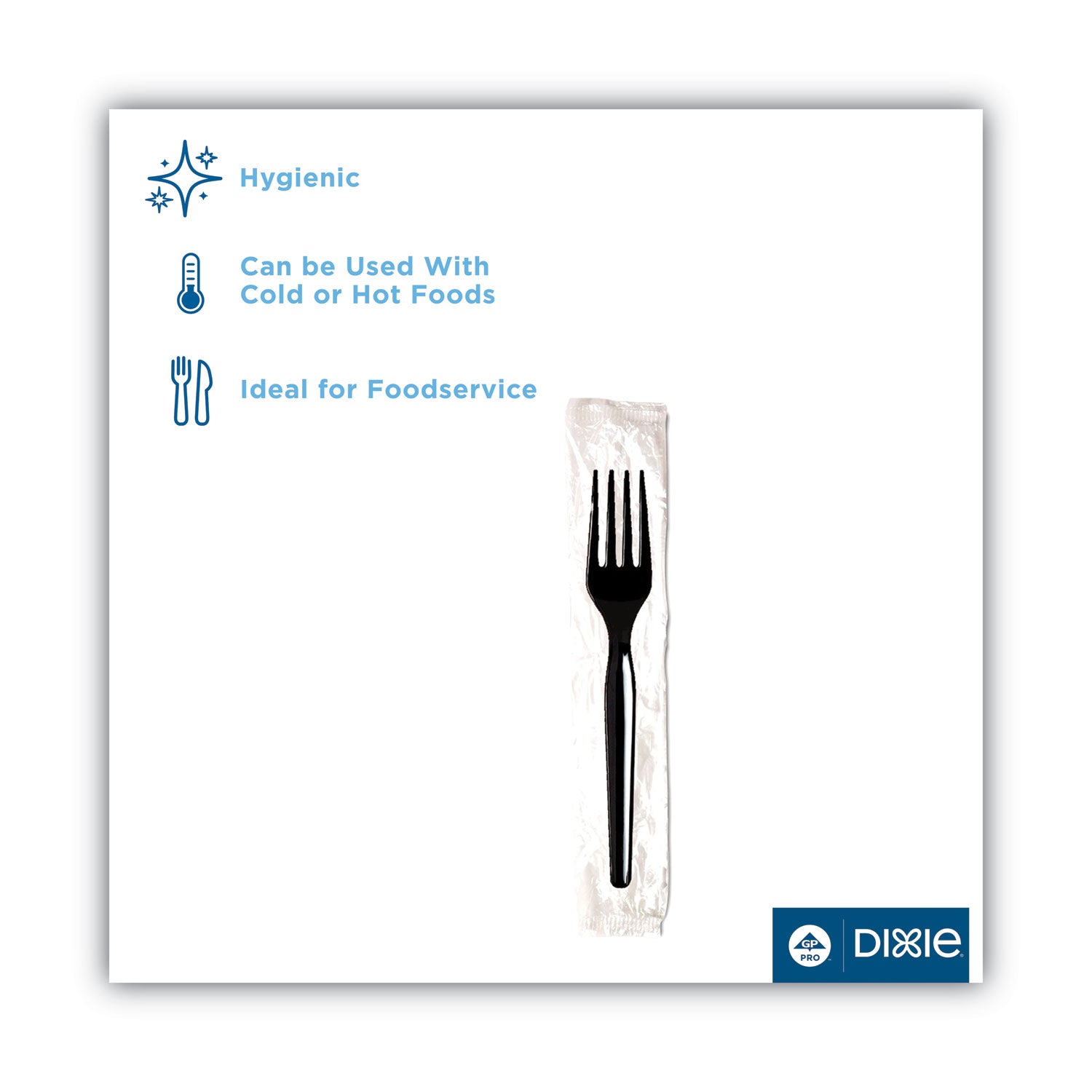 Dixie® Individually Wrapped Mediumweight Polystyrene Cutlery, Fork, Black, 1,000/Carton