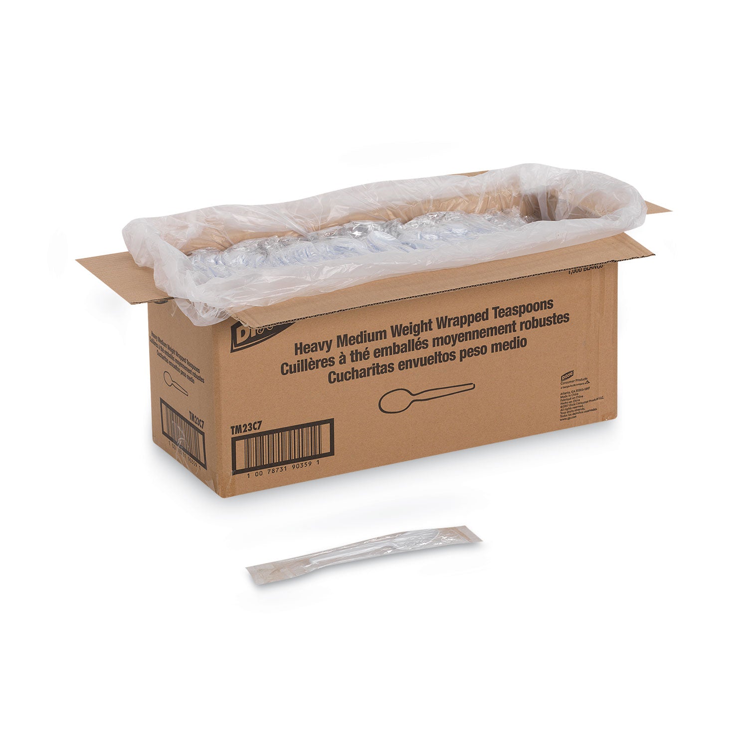 Dixie® Individually Wrapped Mediumweight Polystyrene Cutlery, Teaspoons, White, 1,000/Carton