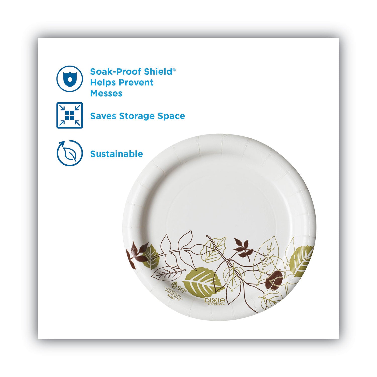 Dixie® Pathways Soak-Proof Shield Mediumweight Paper Plates, WiseSize, 6.88" dia, Green/Burgundy, 500/Carton