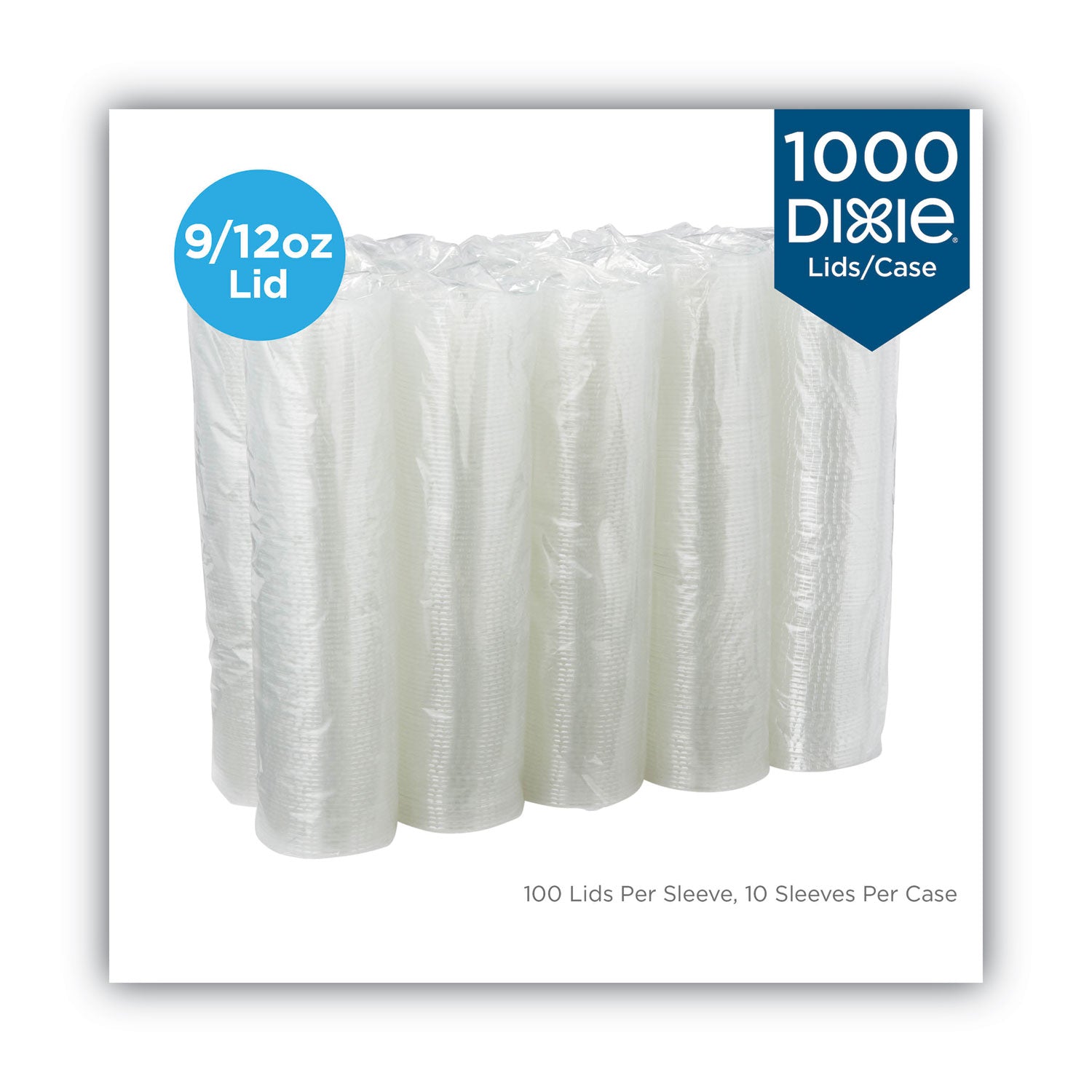 Dixie® Cold Drink Cup Lids, Fits 9 oz to 12 oz Plastic Cold Cups, Clear, 100/Sleeve, 10 Sleeves/Carton