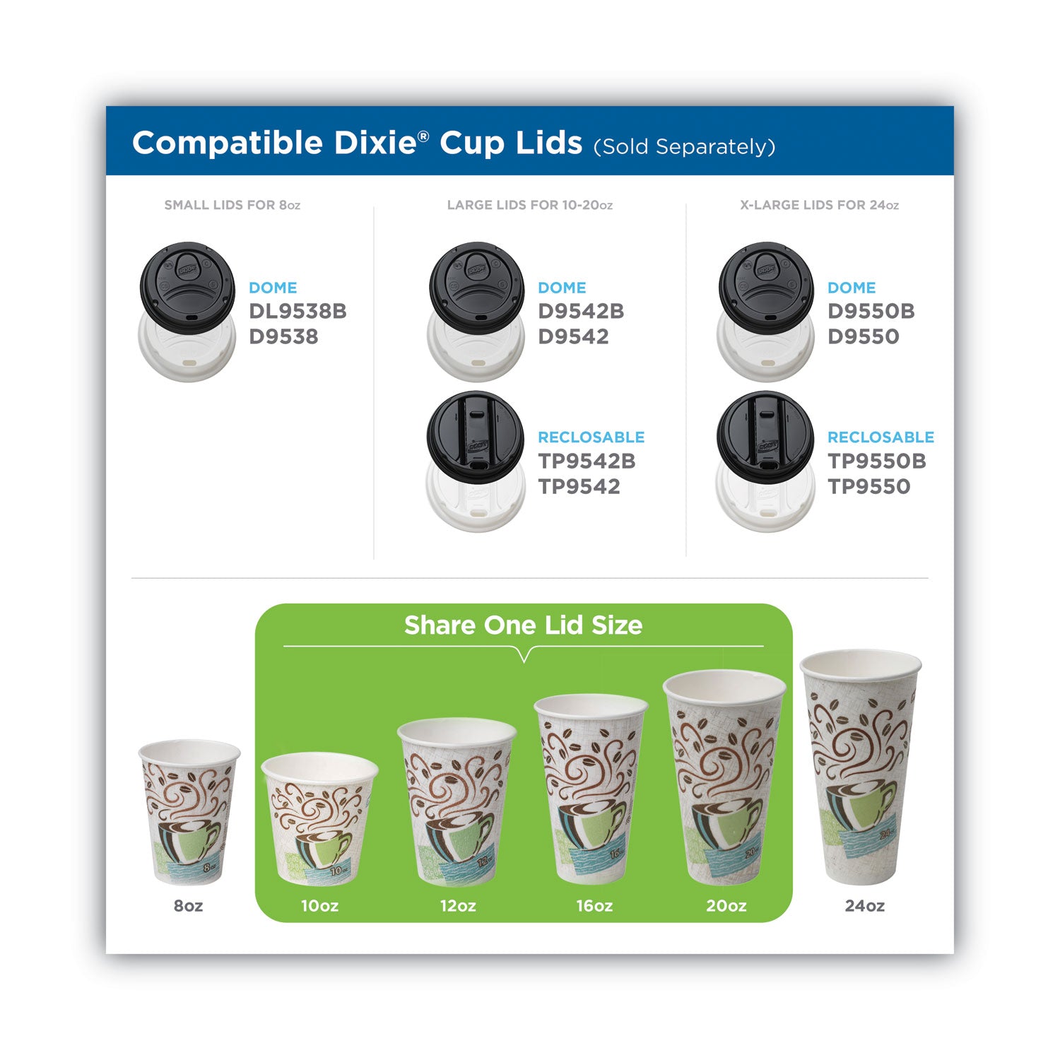 Dixie® PerfecTouch Paper Hot Cups and Lids Combo, 10 oz, Multicolor, 50 Cups/Lids/Pack, 6 Packs/Carton