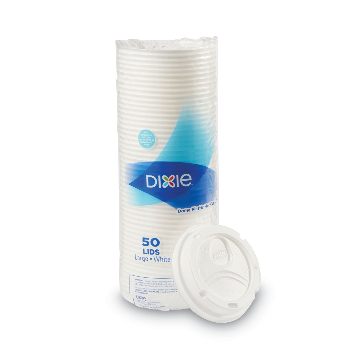 Dixie® White Dome Lid Fits 10 oz to 16 oz Perfectouch Cups, 12 oz to 20 oz Hot Cups, WiseSize, 500/Carton