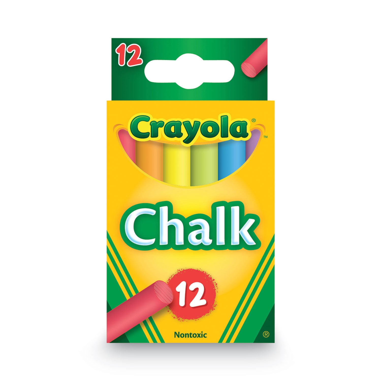 Crayola® Chalk, 3" x 0.38" Diameter, 6 Assorted Colors, 12 Sticks/Box