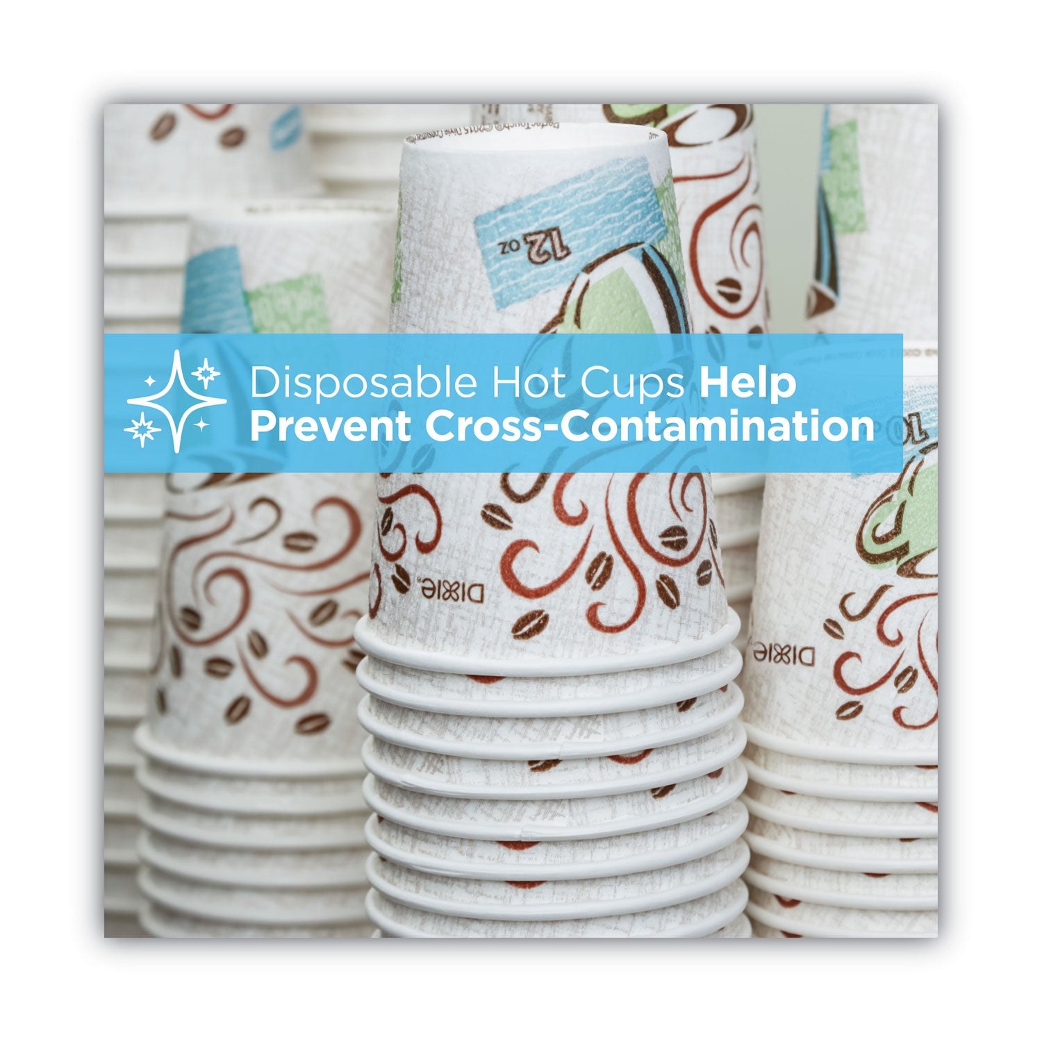 Dixie® PerfecTouch Paper Hot Cups and  Lids Combo, 10 oz, Multicolor, 50 Cups/Lids/Pack