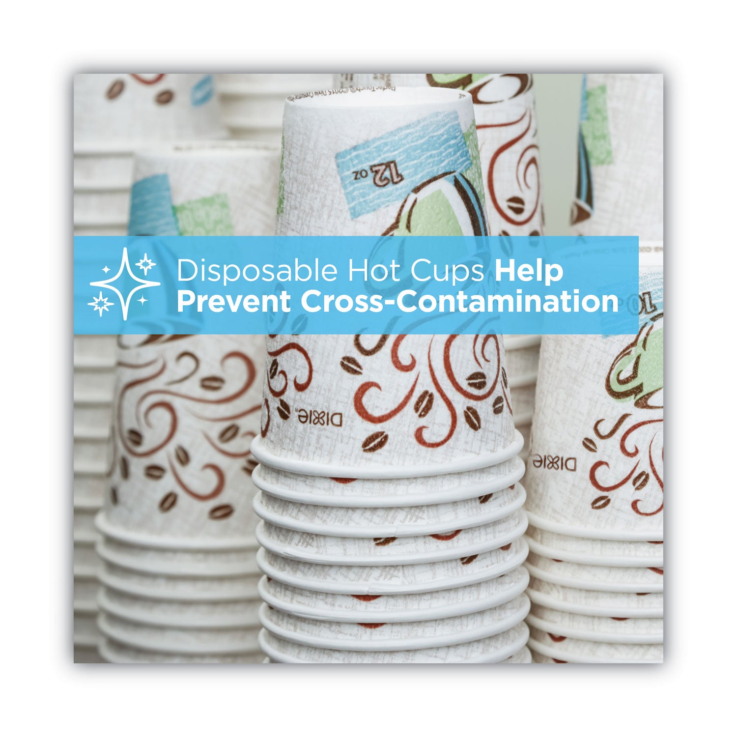 Dixie® PerfecTouch Paper Hot Cups and Lids Combo, 10 oz, Multicolor, 50 Cups/Lids/Pack, 6 Packs/Carton