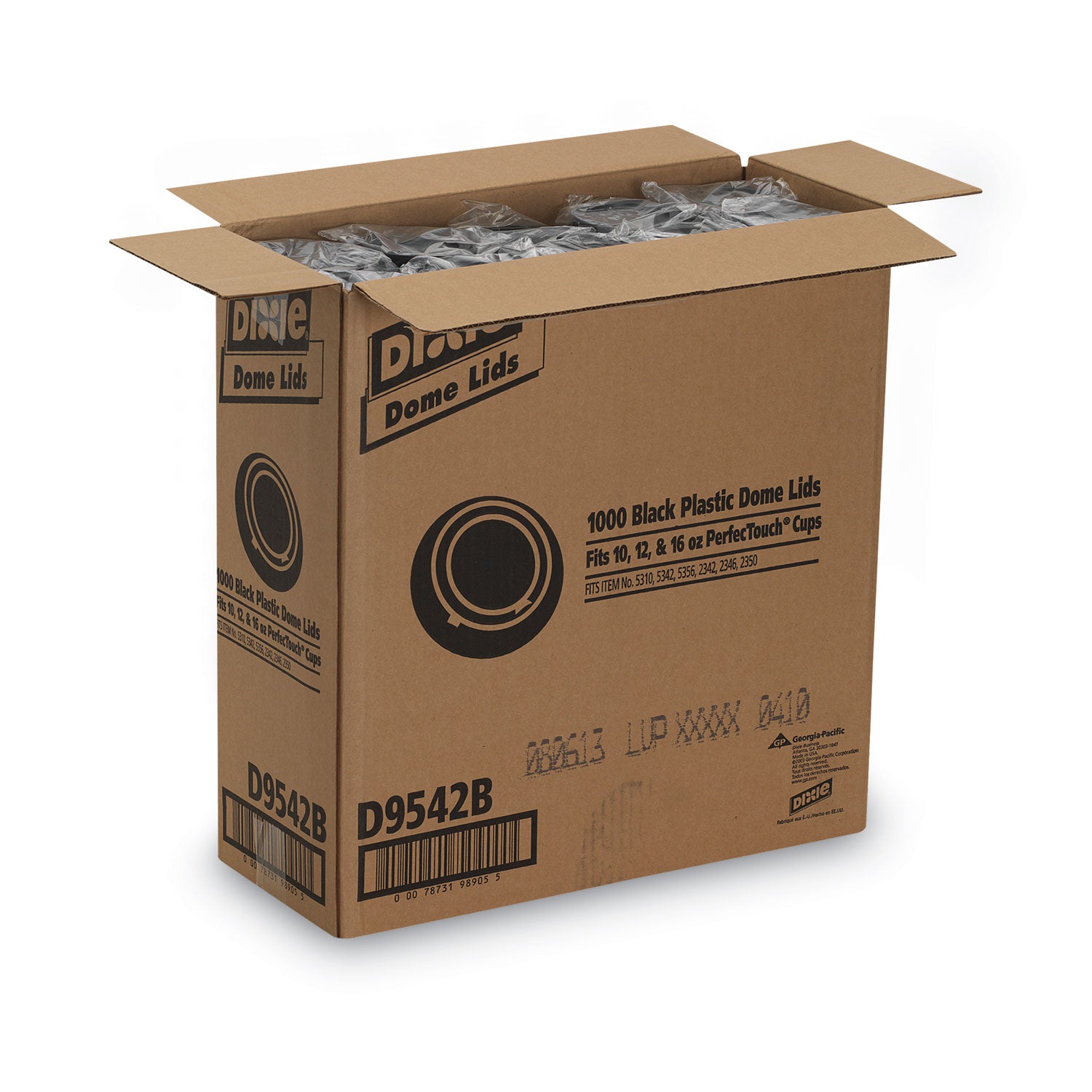 Dixie® Drink-Thru Lids, Fits 10 oz to 20 oz Cups, Plastic, Black, 1,000/Carton