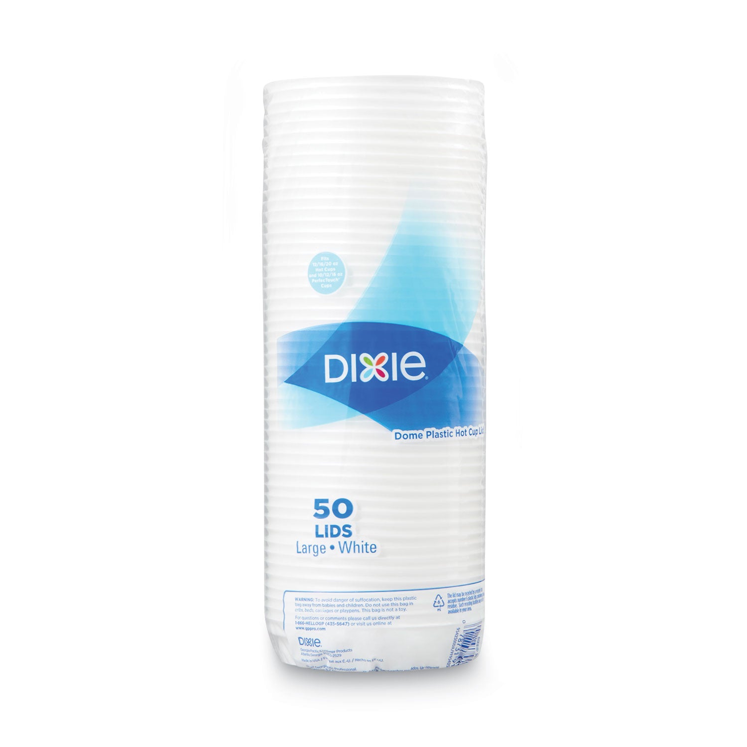 Dixie® Dome Drink-Thru Lids, Fits 10 oz to 16 oz PerfecTouch; 12 oz to 20 oz WiseSize Cup, White, 50/Pack