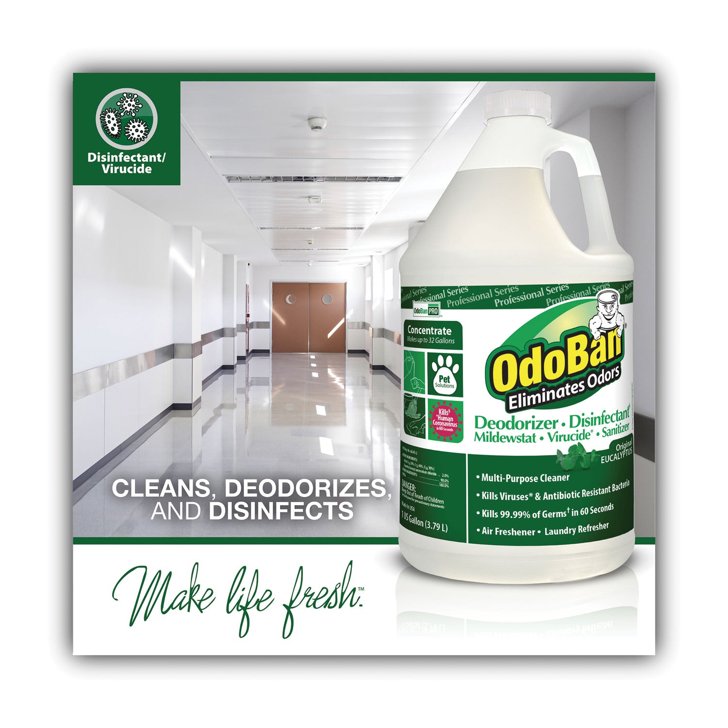 OdoBan® Concentrated Odor Eliminator and Disinfectant, Eucalyptus, 1 gal Bottle