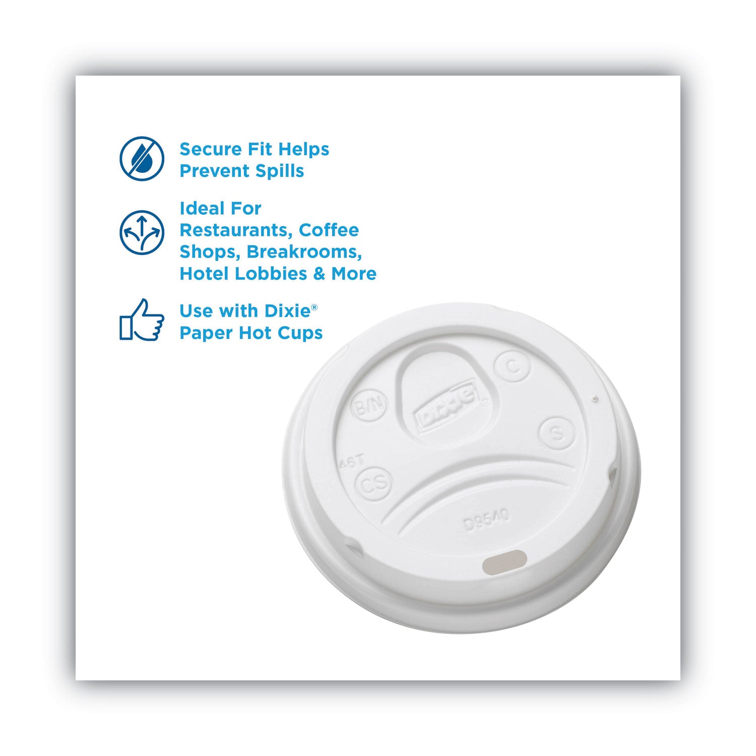 Dixie® Sip-Through Dome Hot Drink Lids, Fits 10 oz Cups, White, 100/Pack, 10 Packs/Carton