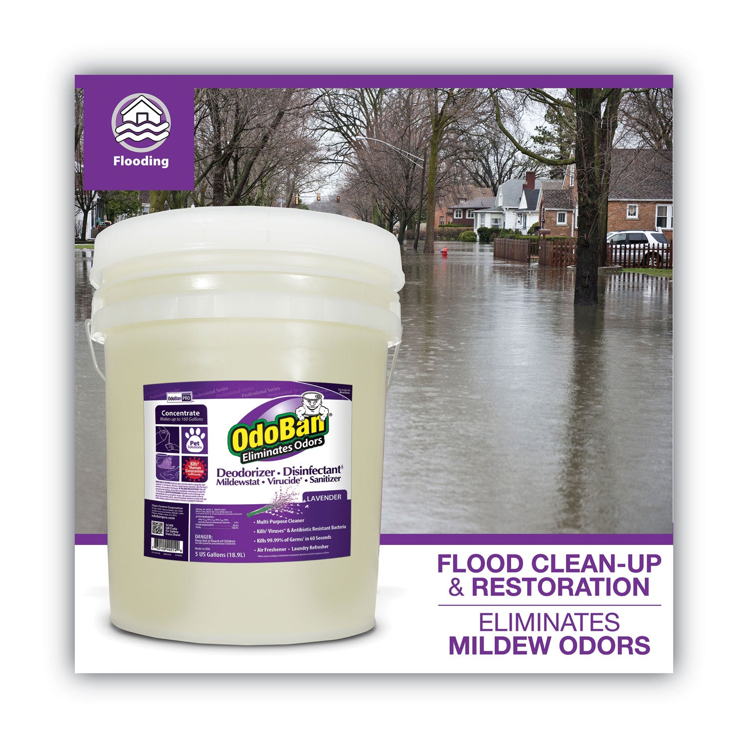 OdoBan® Concentrated Odor Eliminator and Disinfectant, Lavender Scent, 5 gal Pail