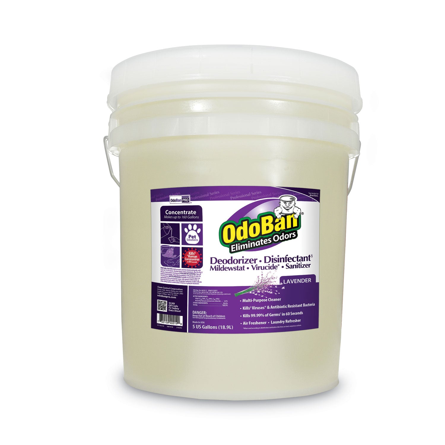 Concentrated Odor Eliminator and Disinfectant, Lavender Scent, 5 gal Pail