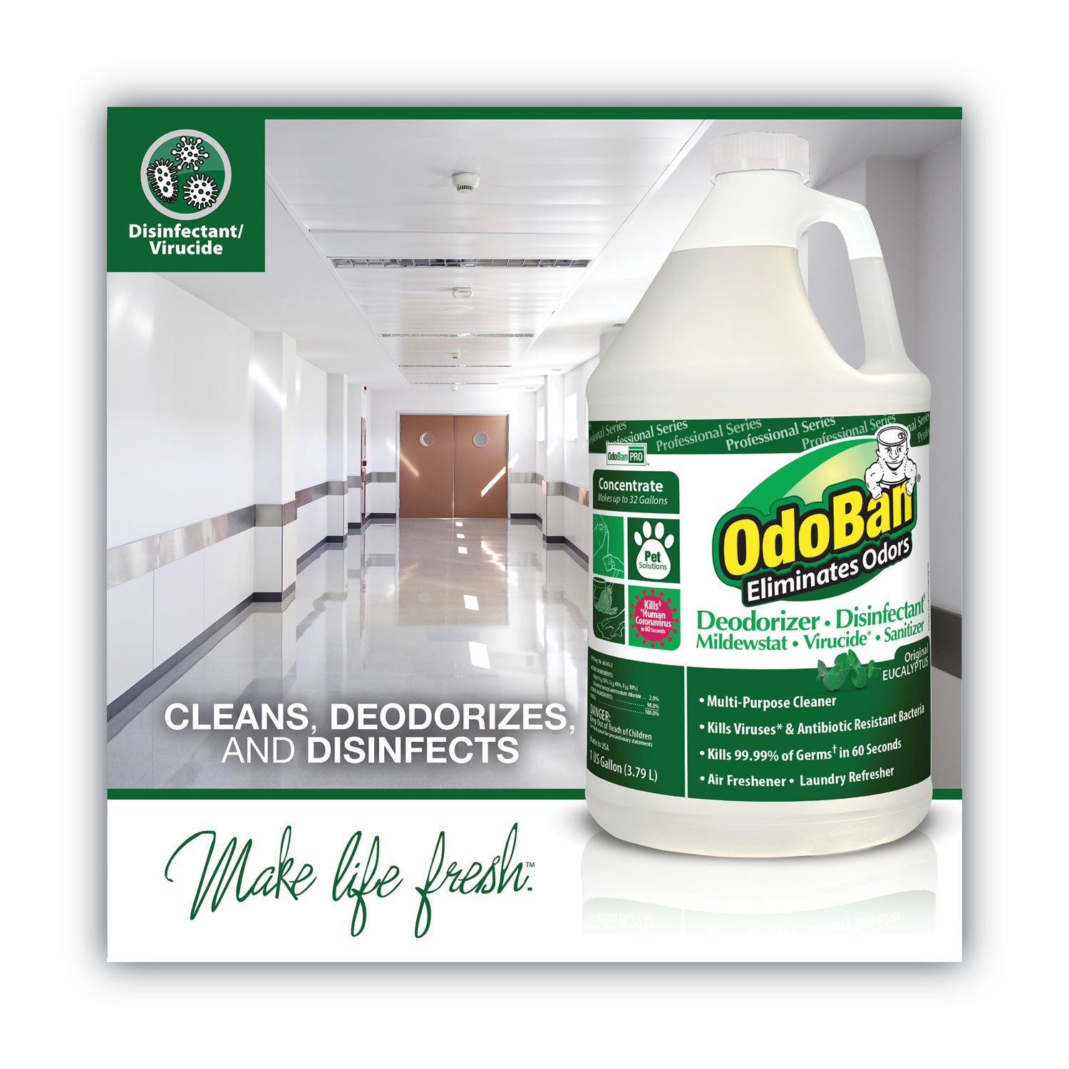 OdoBan® Concentrated Odor Eliminator, Eucalyptus, 1 gal Bottle, 4/Carton