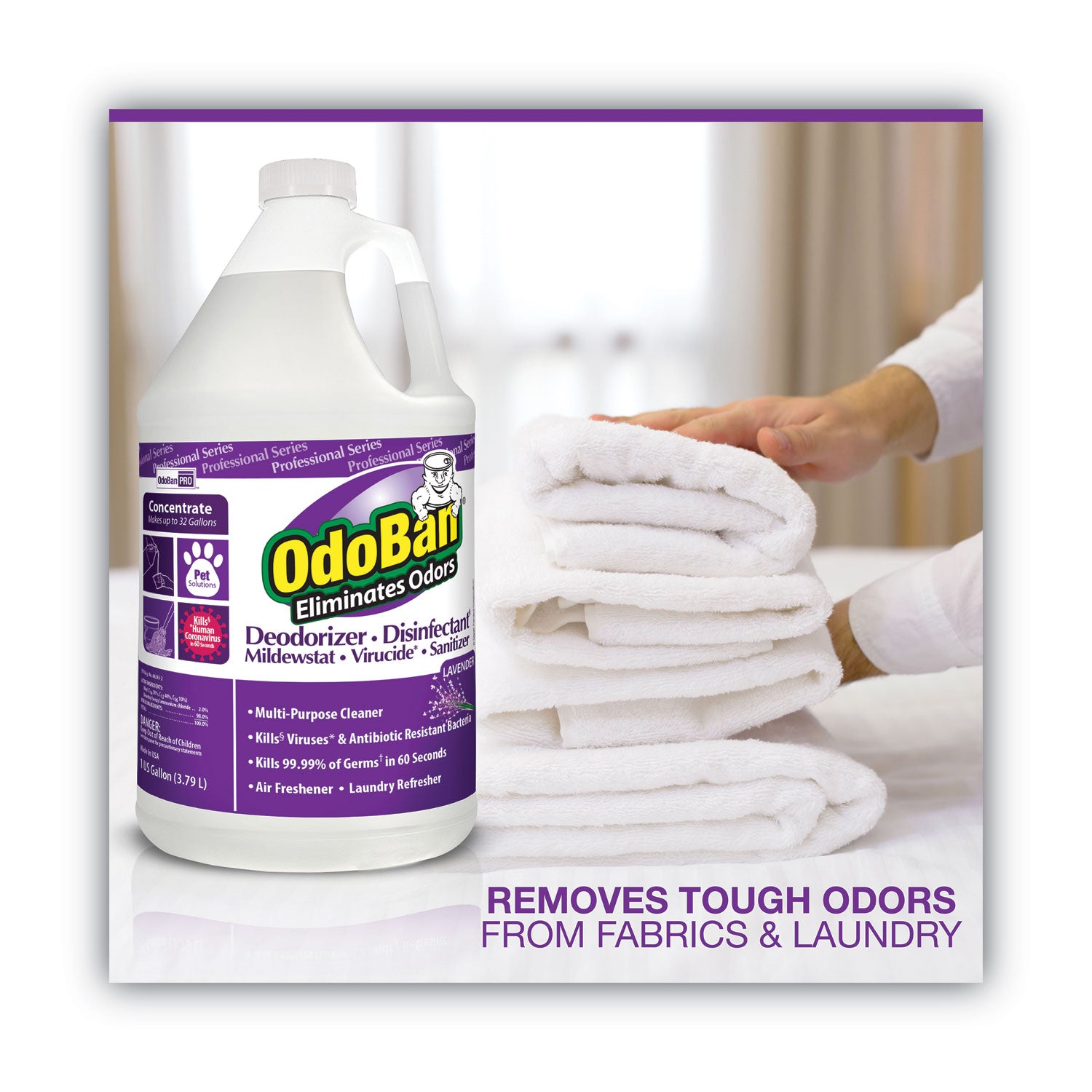 OdoBan® Concentrate Odor Eliminator and Disinfectant, Lavender Scent, 1 gal Bottle, 4/Carton