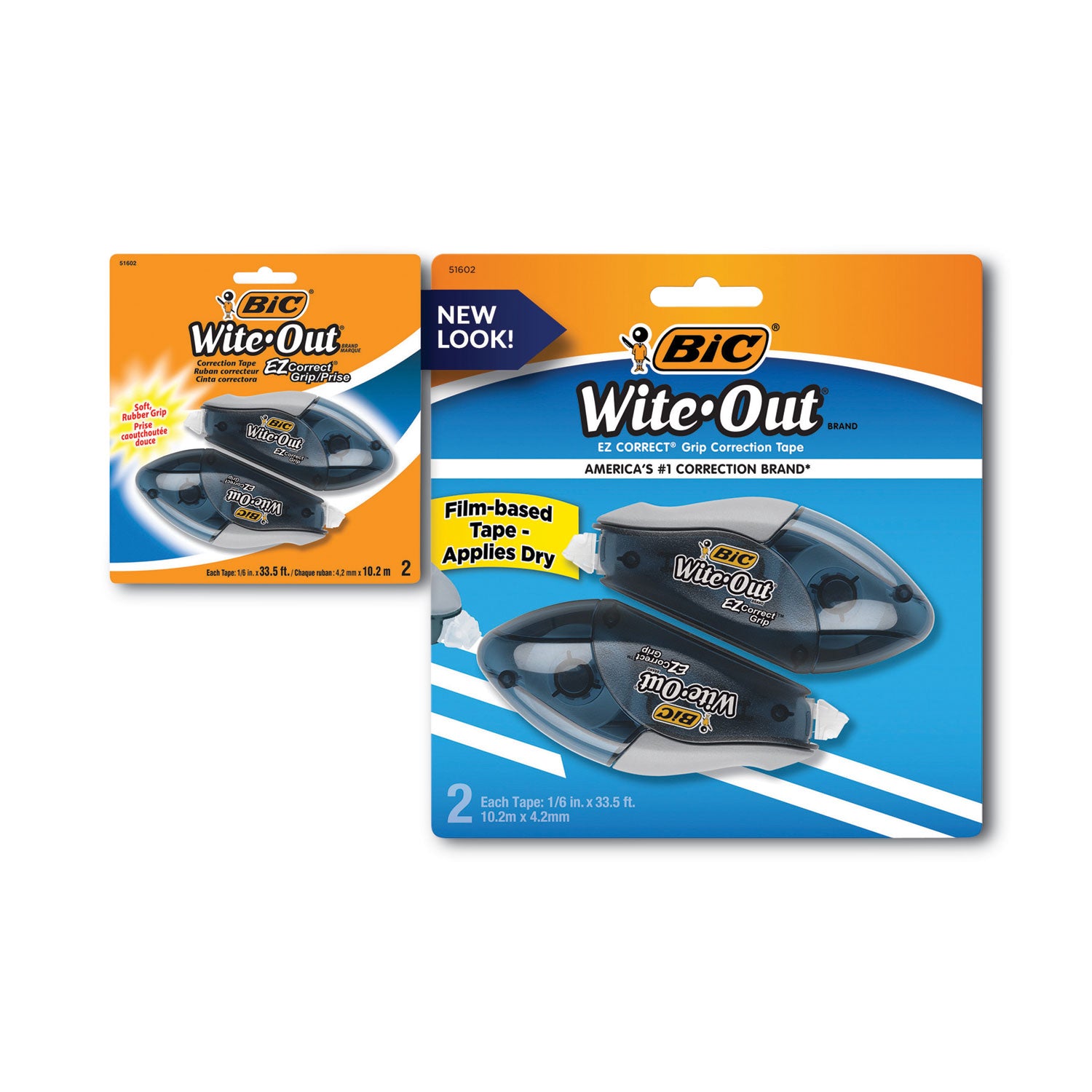 BIC® Wite-Out EZ Correct Grip Correction Tape, NonRefill, Smoke Applicator, 0.17" x 402", 2/Pack