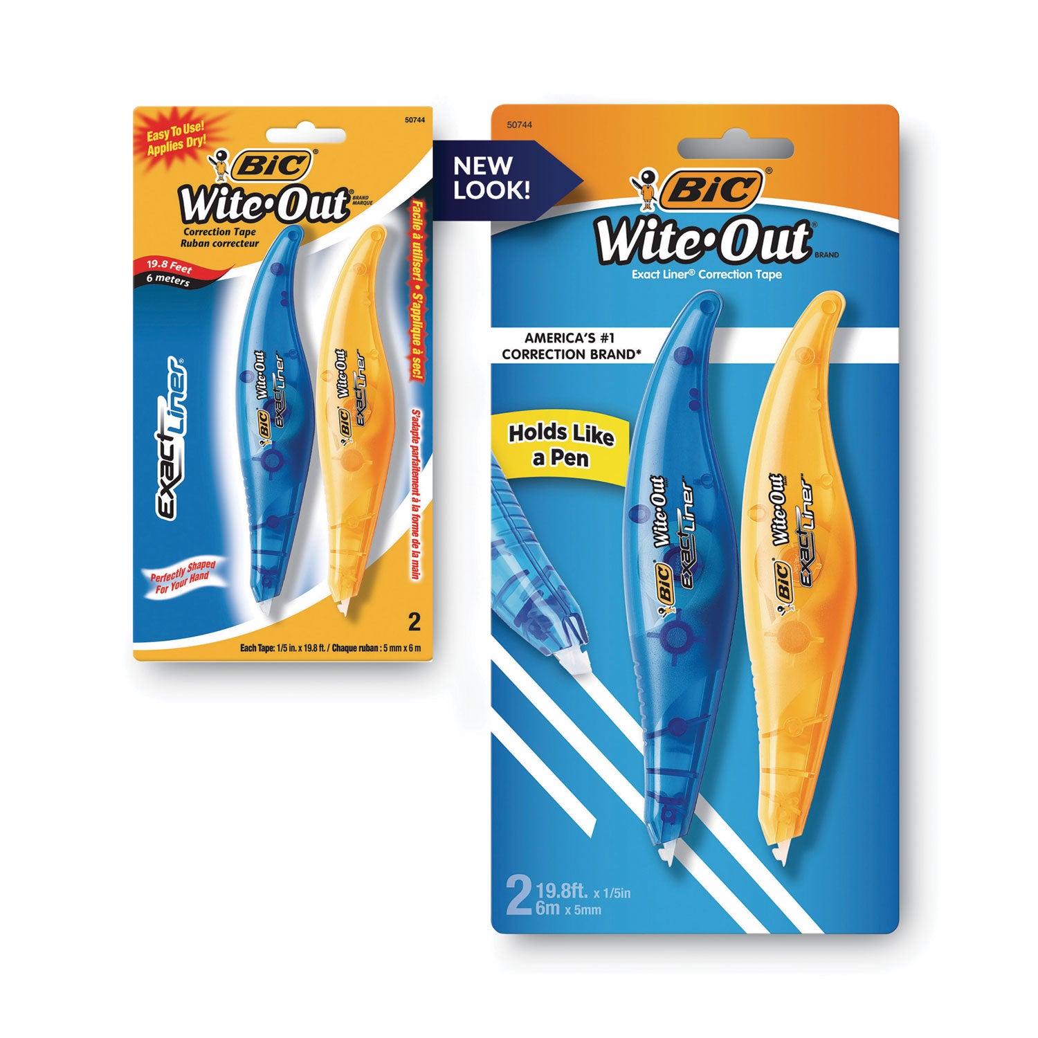 BIC® Wite-Out Brand Exact Liner Correction Tape, Non-Refillable, Blue/Orange Applicators, 0.2" x 236", 2/Pack