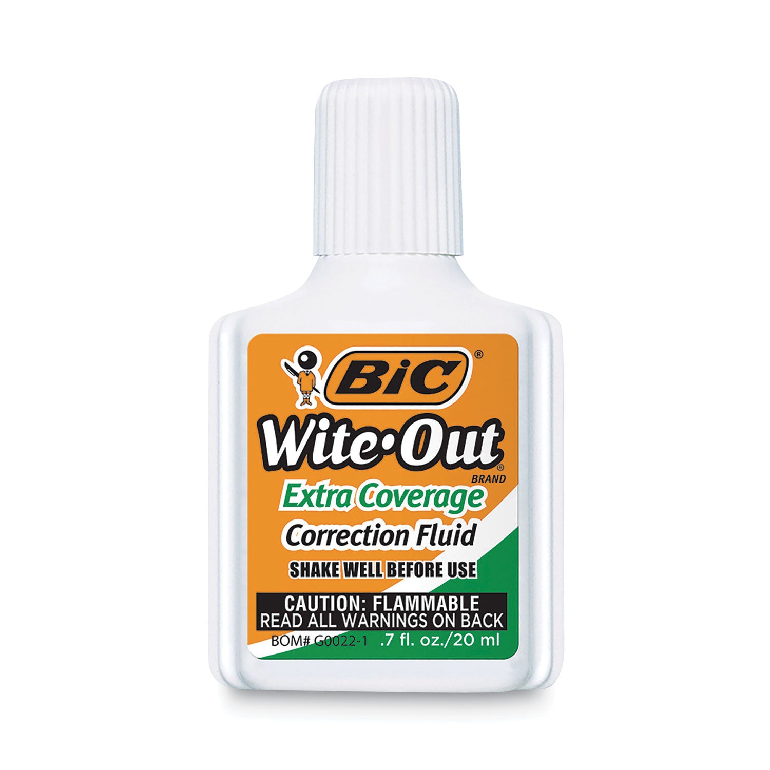 BIC® Wite-Out Extra Coverage Correction Fluid, 20 mL Bottle, White, Dozen