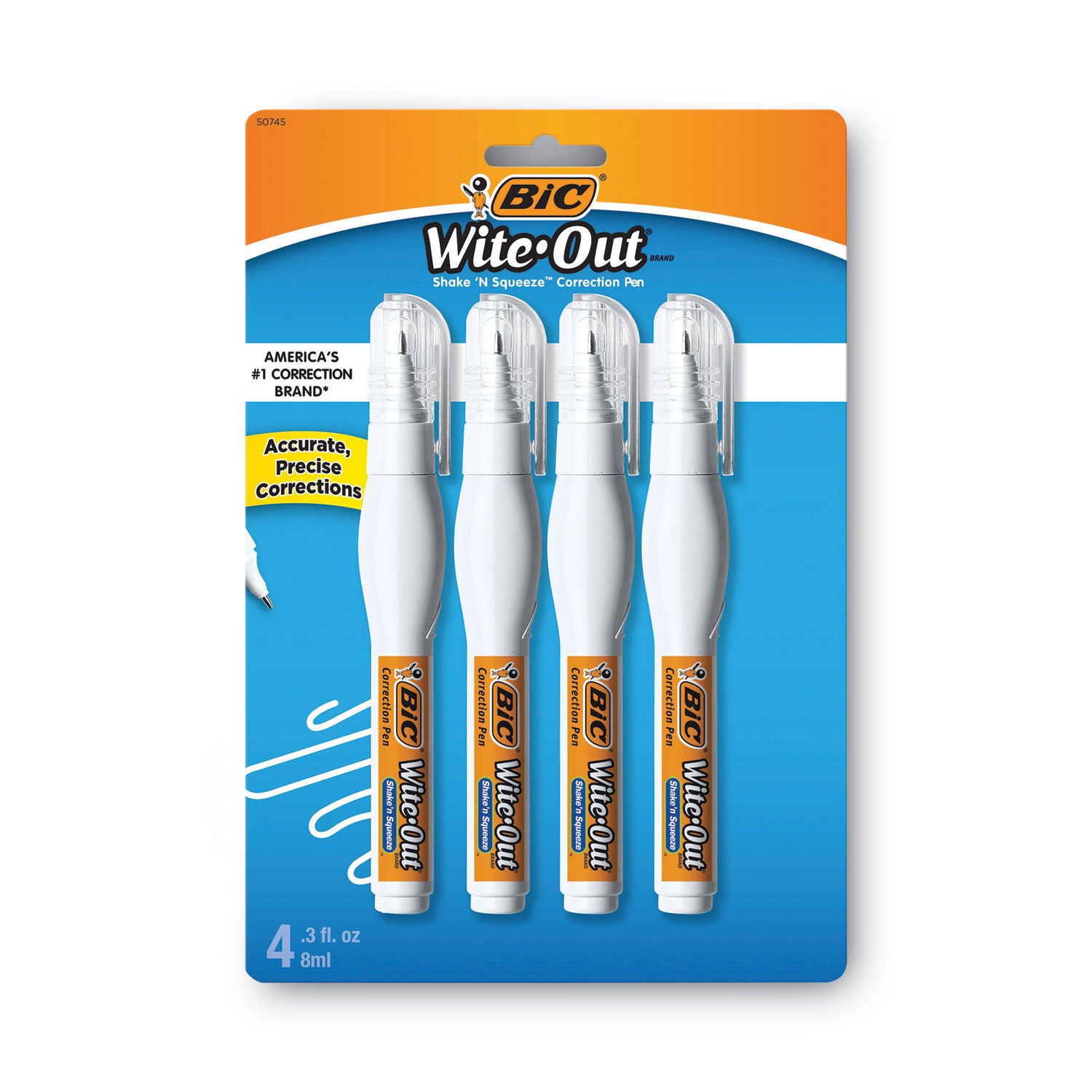 Wite-Out Shake 'n Squeeze Correction Pen, 8 mL, White, 4/Pack