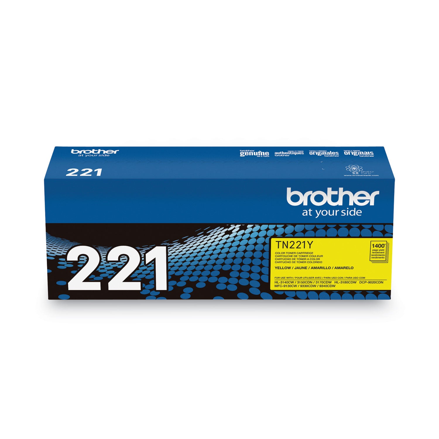 Brother TN221Y Toner, 1,400 Page-Yield, Yellow