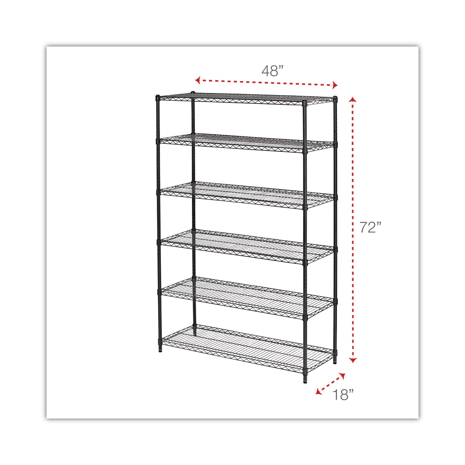 Alera® NSF Certified 6-Shelf Wire Shelving Kit, 48w x 18d x 72h, Black Anthracite