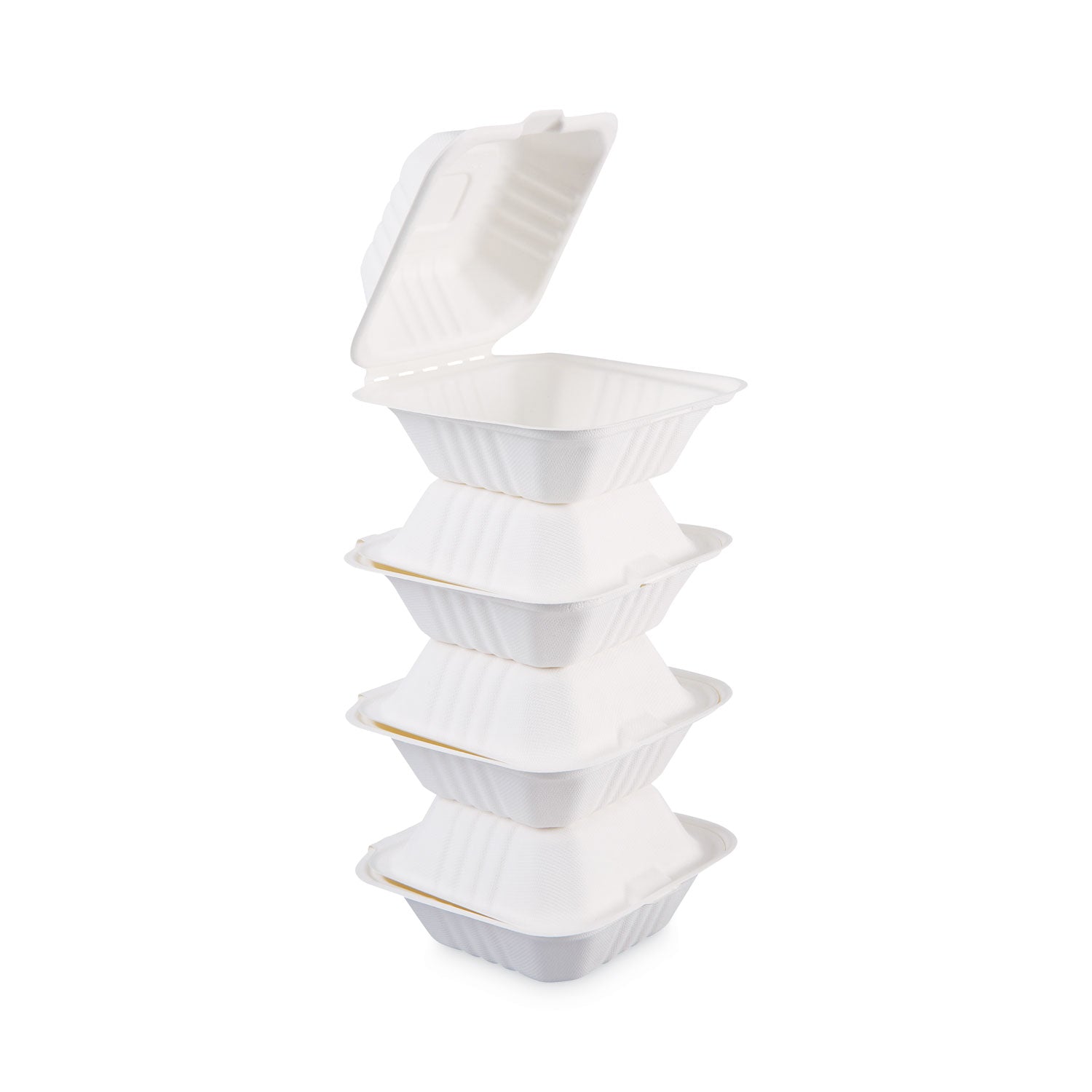 Bagasse Food Containers, Hinged-Lid, 1-Compartment 6 x 6 x 3.19, White, Sugarcane, 125/Sleeve, 4 Sleeves/Carton Boardwalk® Flipcost