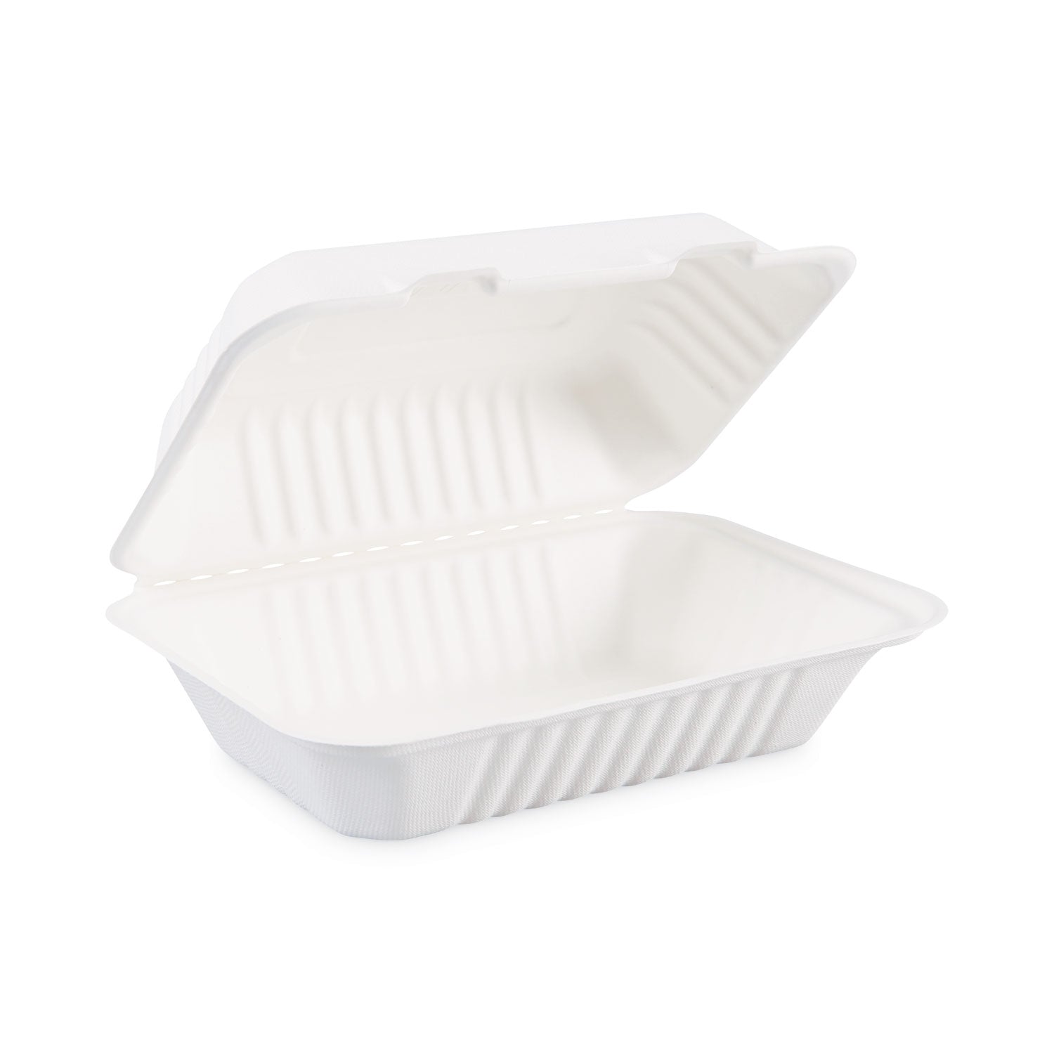 Bagasse Food Containers, Hinged-Lid, 1-Compartment 9 x 6 x 3.19, White, Sugarcane, 125/Sleeve, 2 Sleeves/Carton