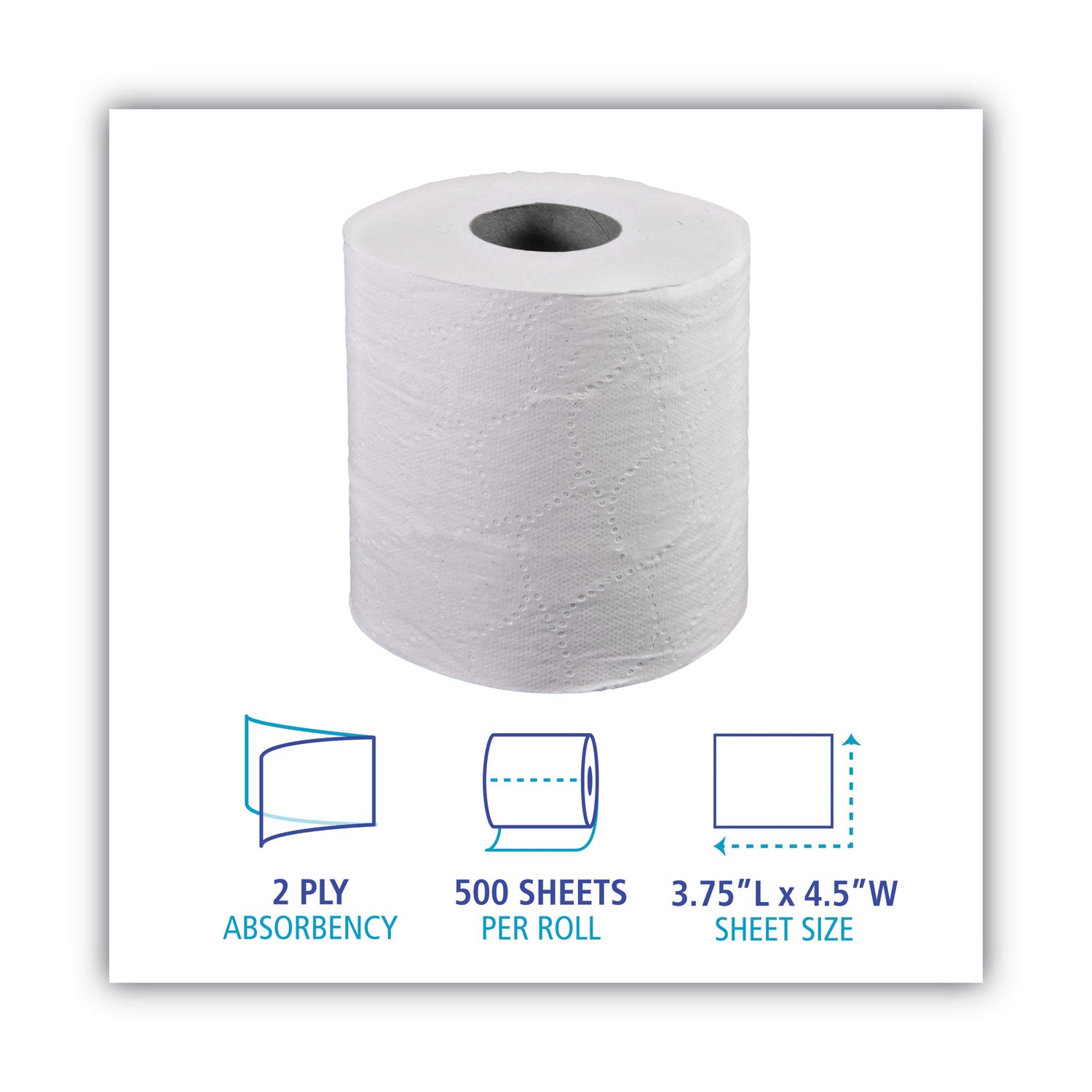 Boardwalk® 2-Ply Toilet Tissue, Septic Safe, White, 156.25 ft Roll Length, 500 Sheets/Roll, 96 Rolls/Carton