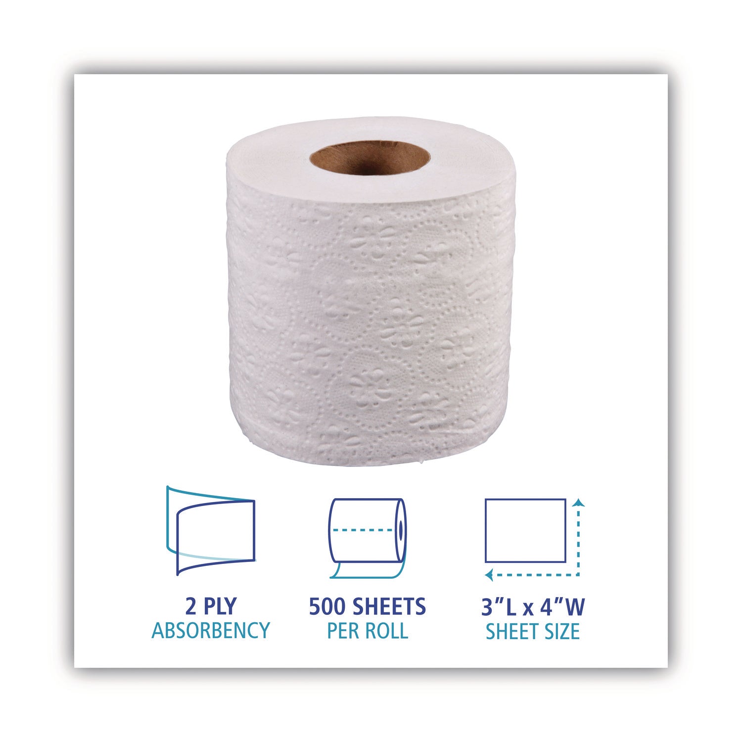 Boardwalk® 2-Ply Toilet Tissue, Standard, Septic Safe, White, 4 x 3, 500 Sheets/Roll, 96 Rolls/Carton