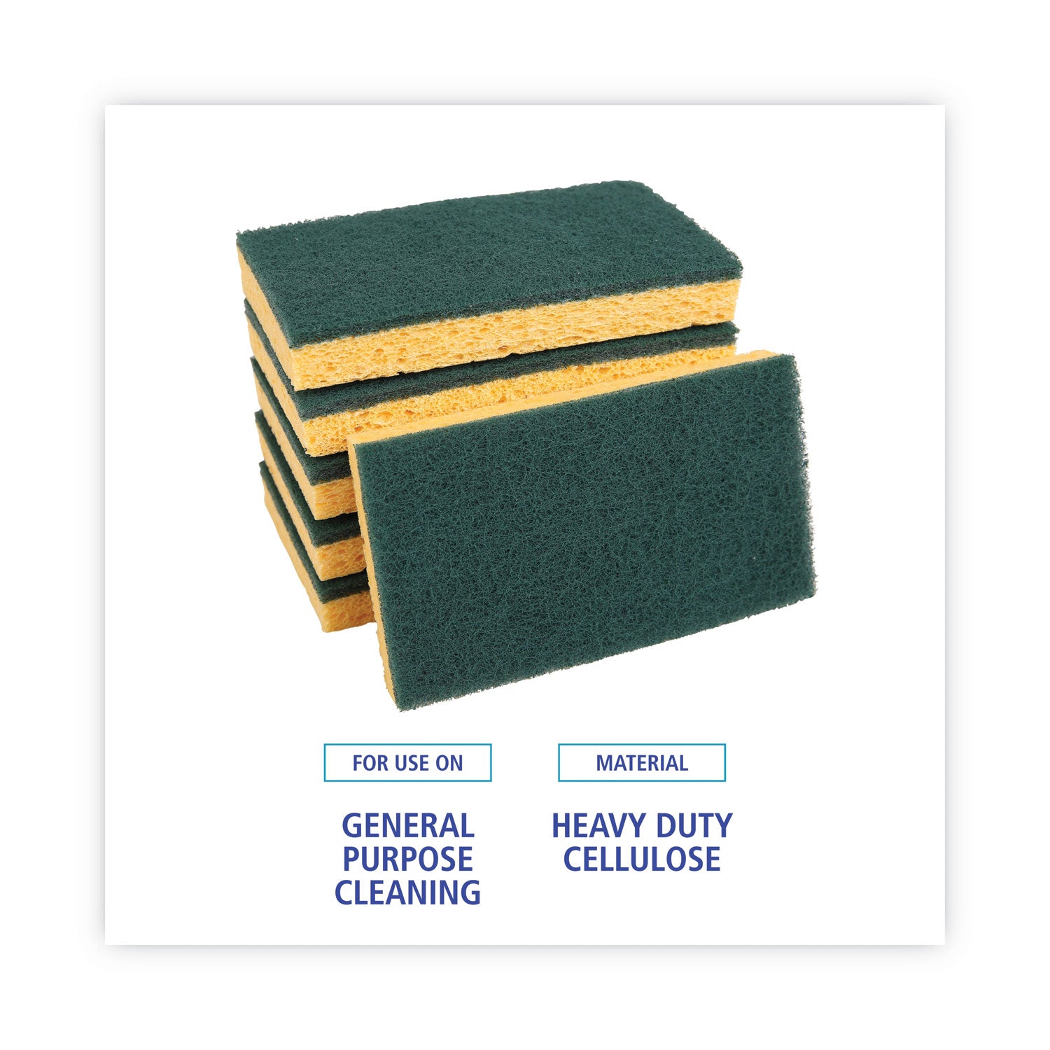 Boardwalk® Scrubbing Sponge, Medium Duty, 3.6 x 6.1, 0.75" Thick, Yellow/Green, Individually Wrapped, 20/Carton