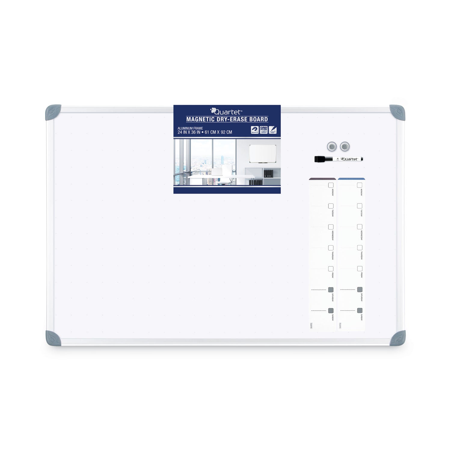 Quartet® Euro-Style Magnetic Dry-Erase Aluminum Frame Boards, 36 x 24, White Surface, Silver Aluminum Frame