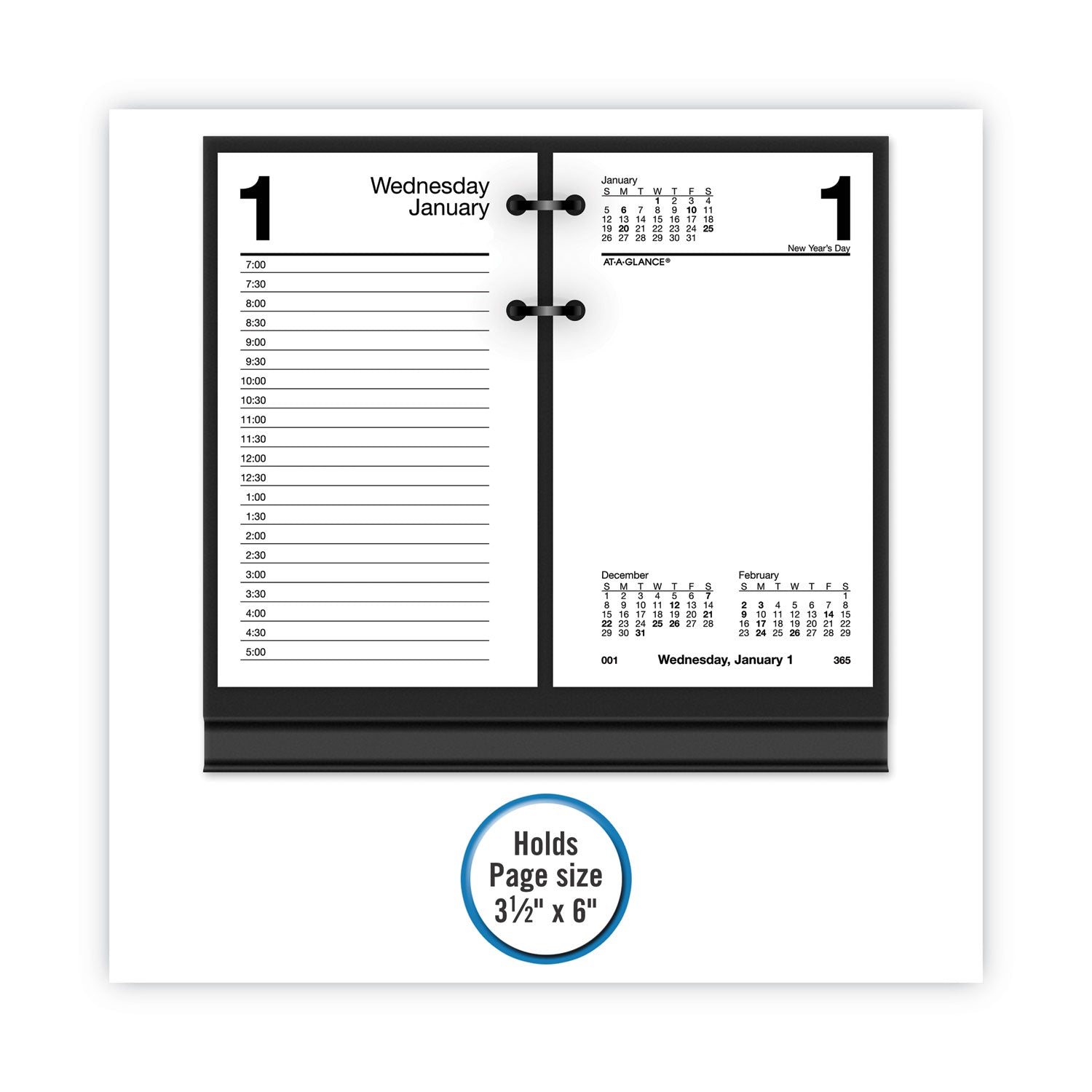 AT-A-GLANCE® Desk Calendar Base for Loose-Leaf Refill, 3.5 x 6, Black