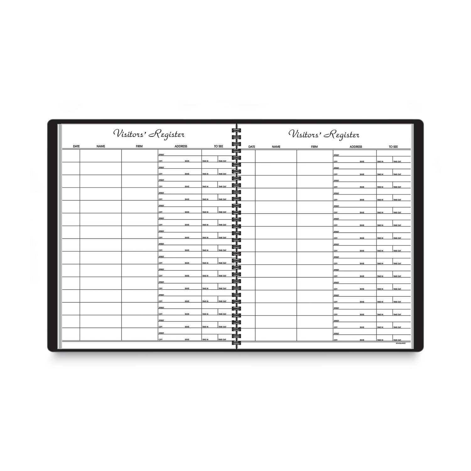 AT-A-GLANCE® Visitor Register Book, Black Cover, 10.88 x 8.38 Sheets, 60 Sheets/Book