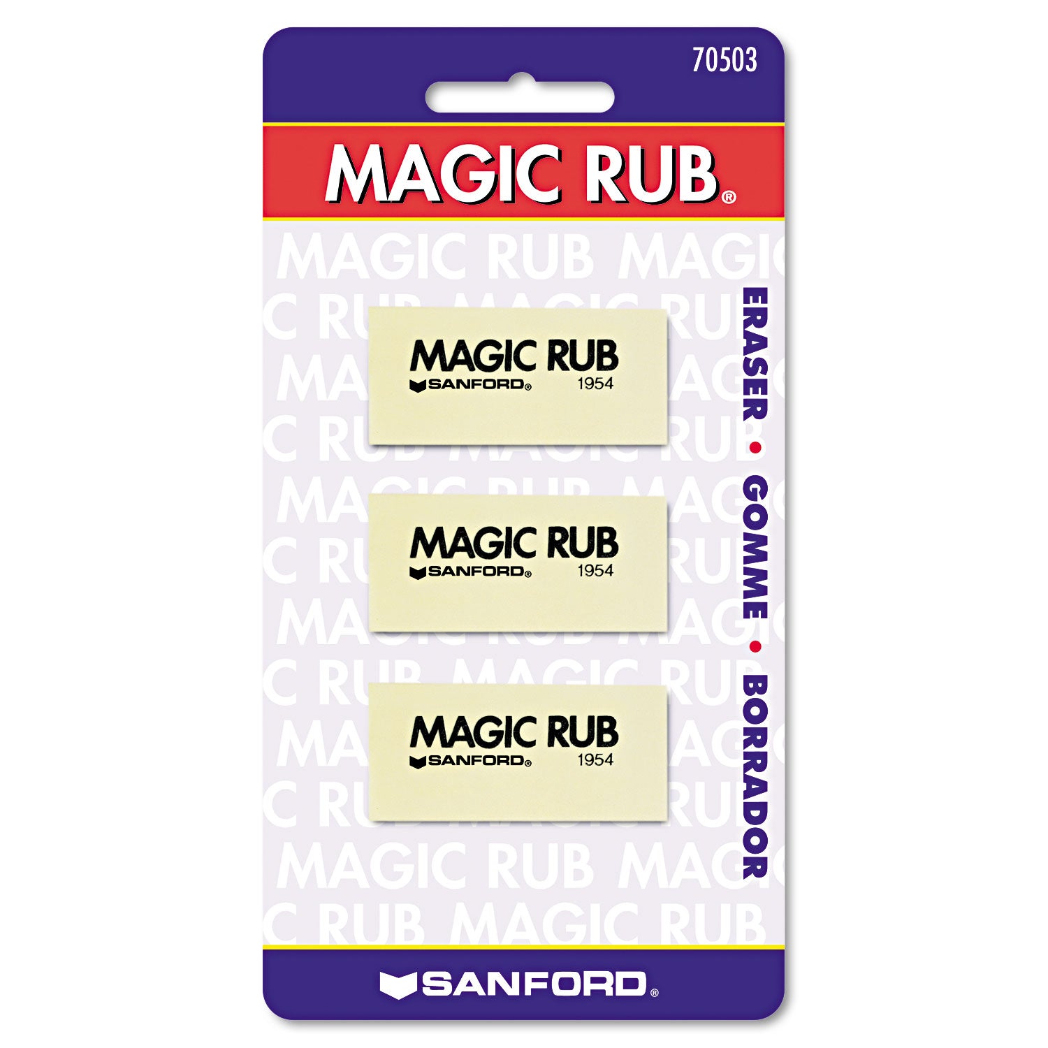 MAGIC RUB Eraser, For Pencil/Ink Marks, Rectangular Block, Medium, Off White, 3/Pack