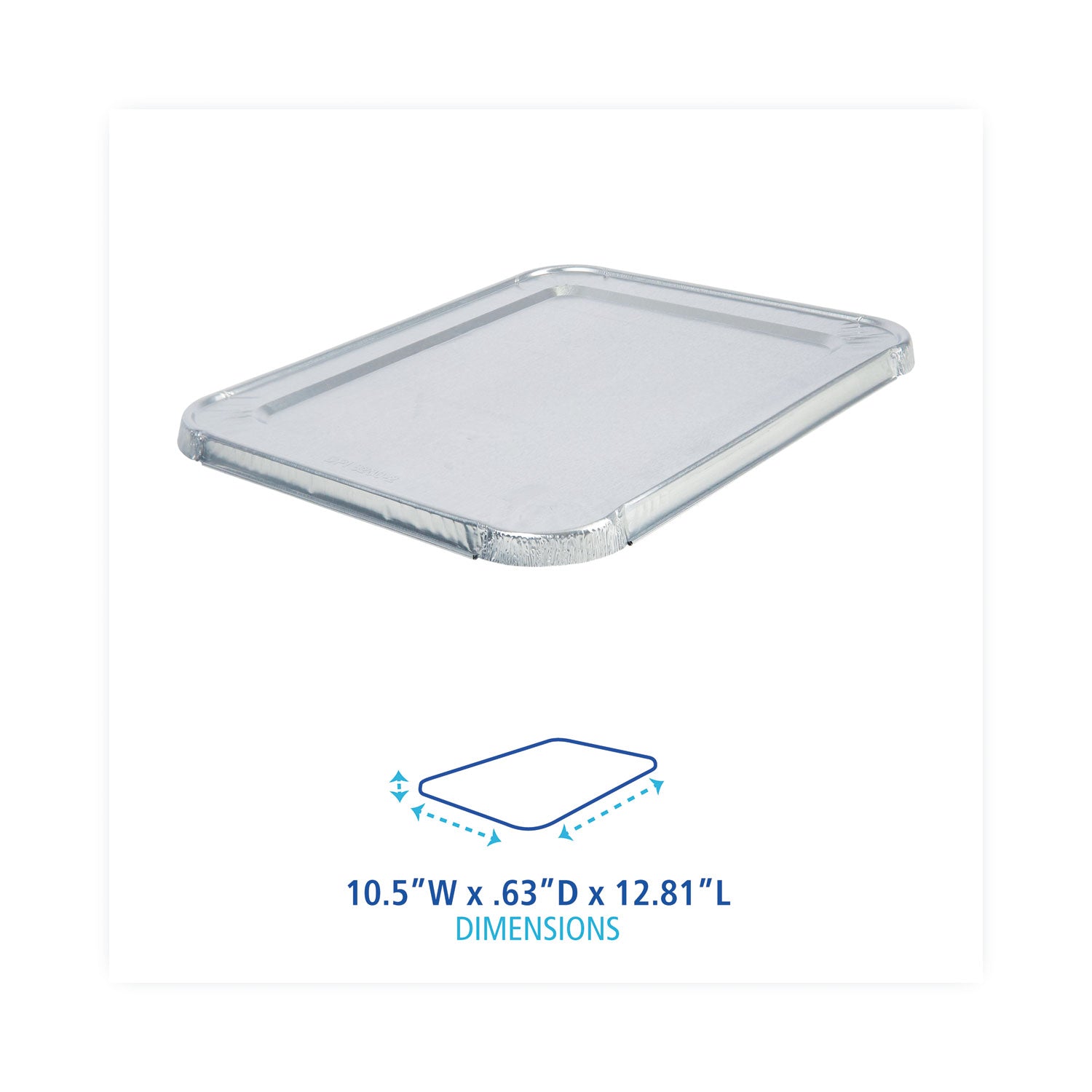 Boardwalk® Aluminum Steam Table Pan Lids, Fits Half-Size Deep Pan, 290 Gauge, 0.63" Deep, 10.5 x 12.81, 100/Carton