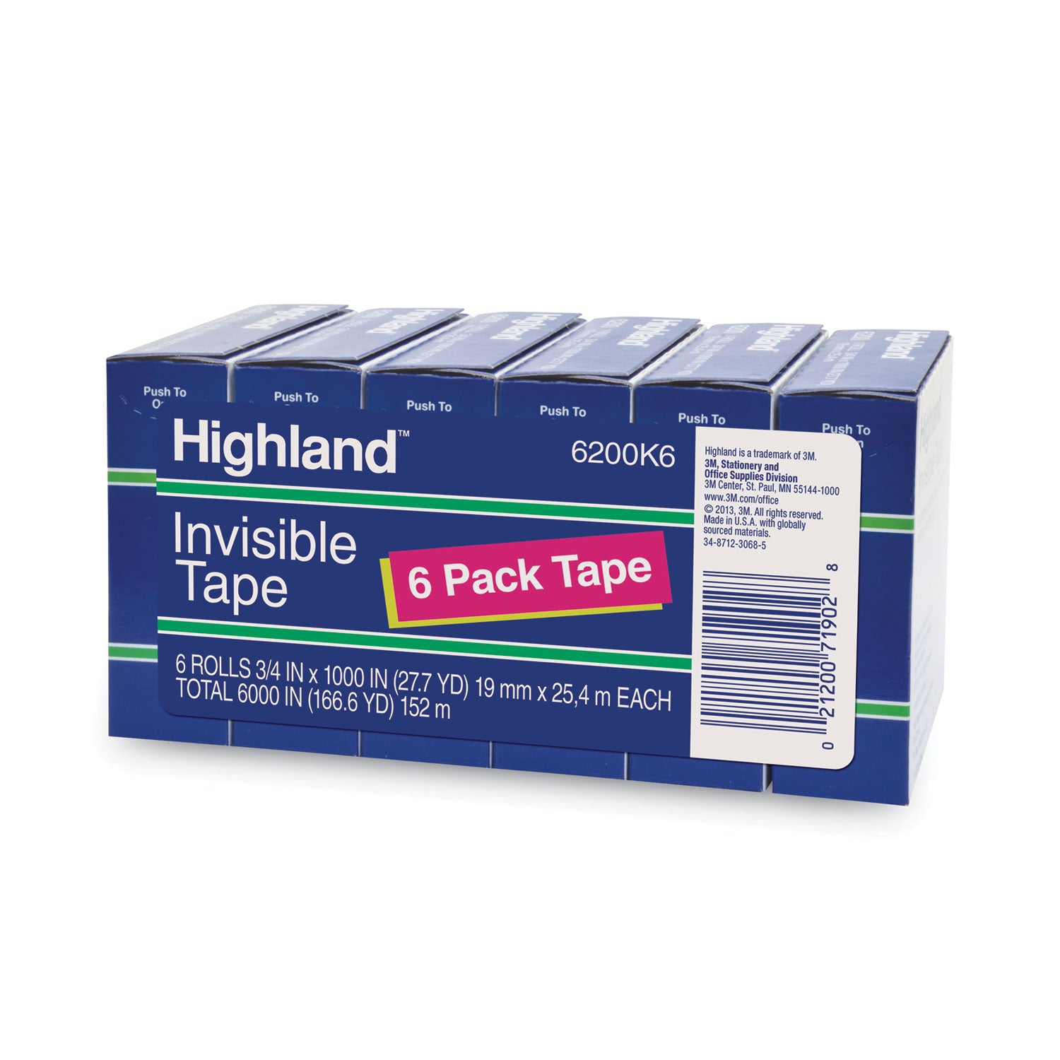 Highland™ Invisible Permanent Mending Tape, 1" Core, 0.75" x 83.33 ft, Clear, 6/Pack