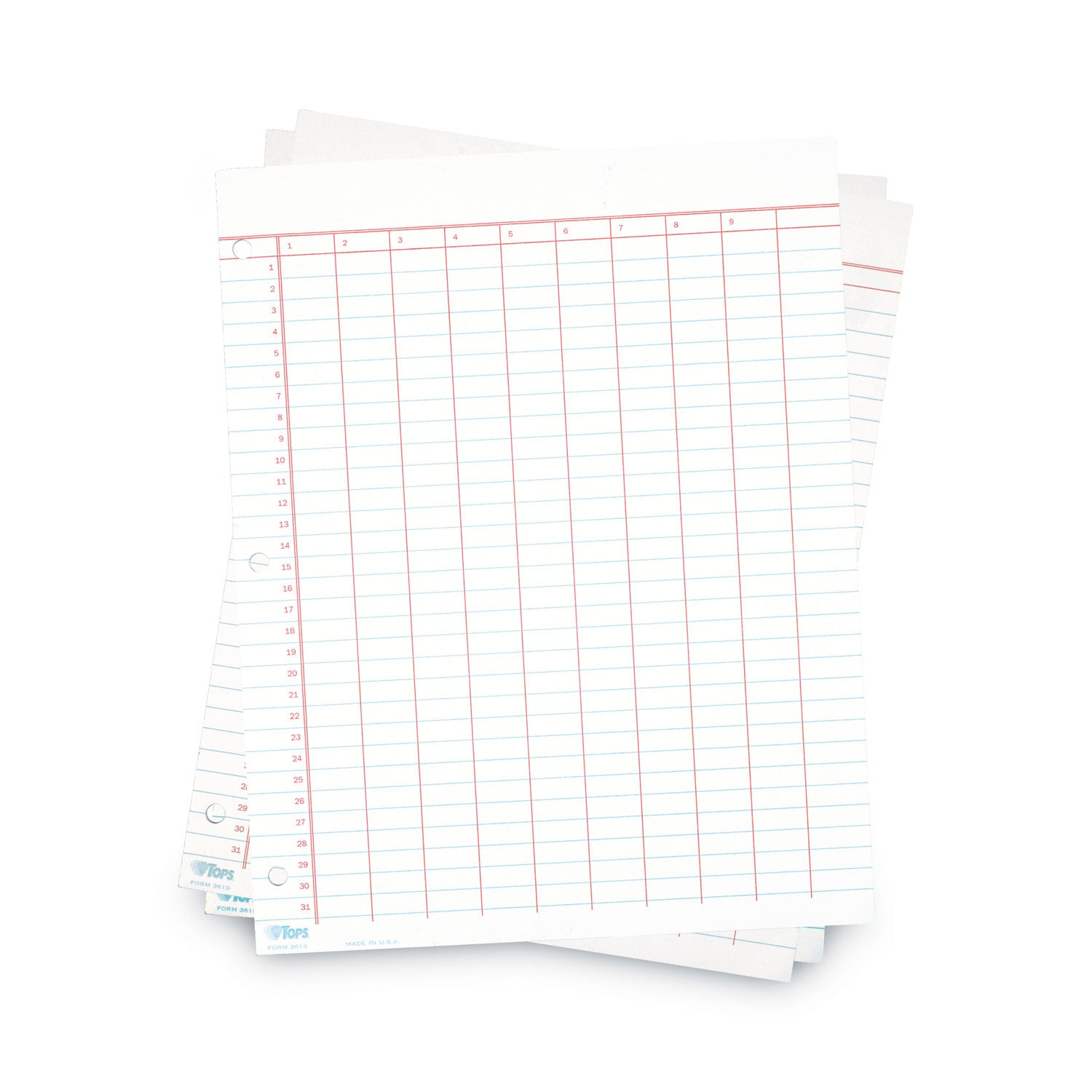 TOPS™ Data Pad with Numbered Column Headings, Data/Lab-Record Format, Wide/Legal Rule, 10 Columns, 8.5 x 11, White, 50 Sheets