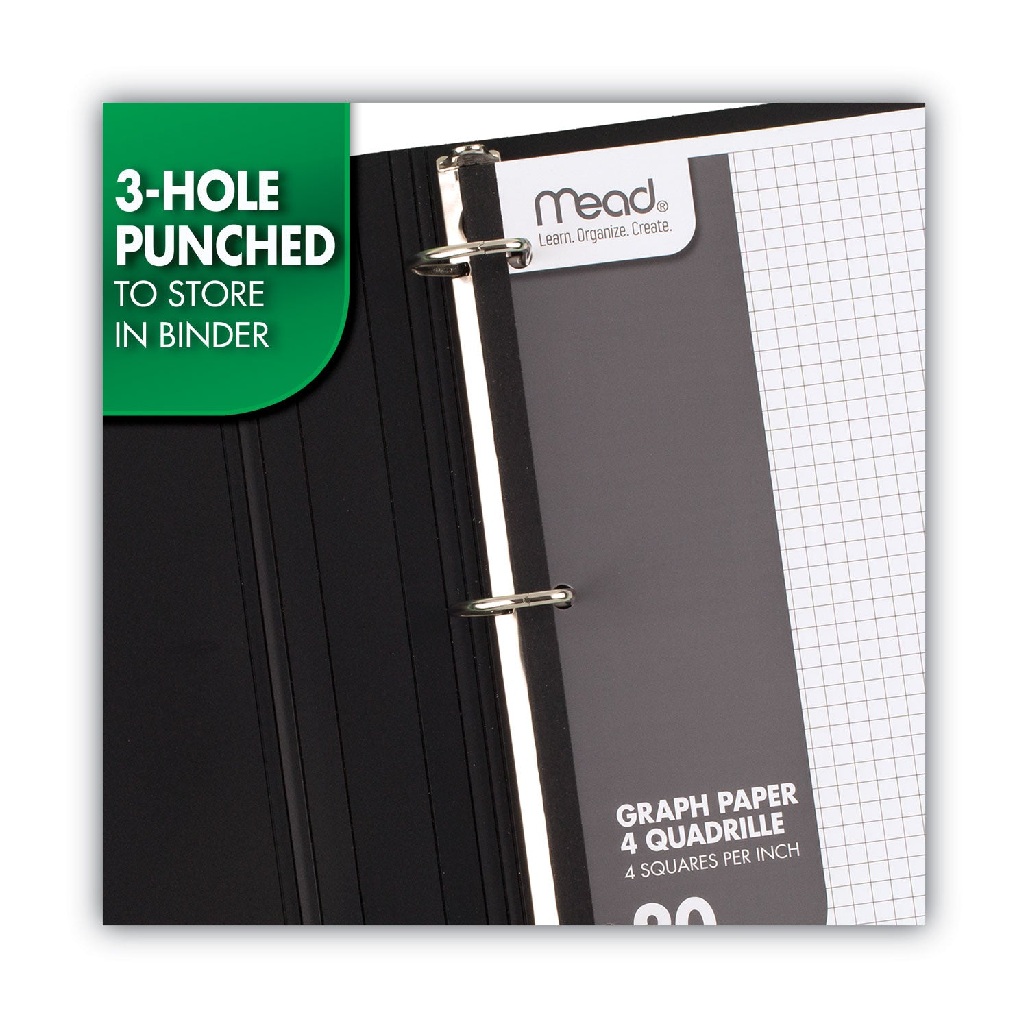 Mead® Graph Paper Tablet, 3-Hole, 8.5 x 11, Quadrille: 4 sq/in, 20 Sheets/Pad, 12 Pads/Pack