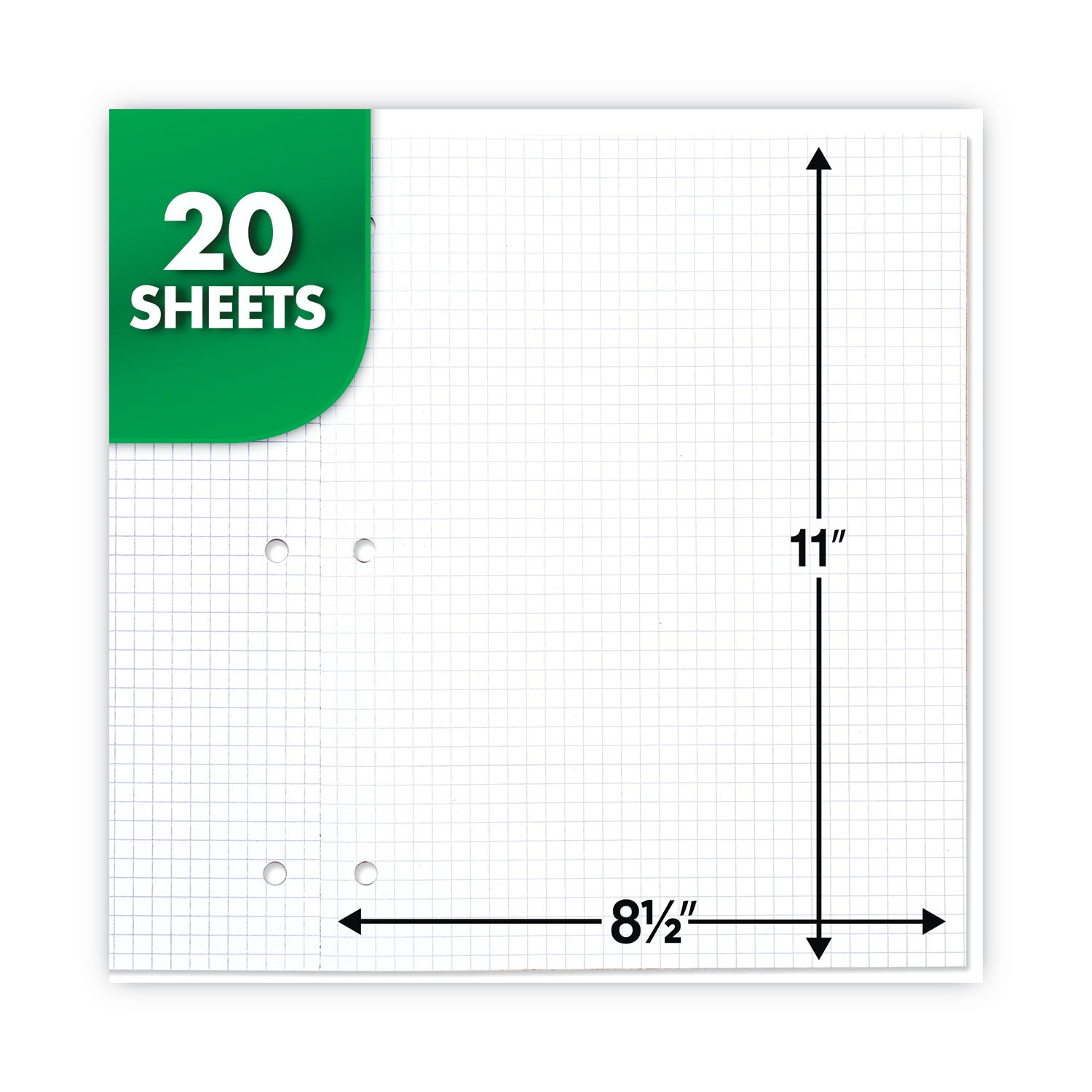 Mead® Graph Paper Tablet, 3-Hole, 8.5 x 11, Quadrille: 4 sq/in, 20 Sheets/Pad, 12 Pads/Pack