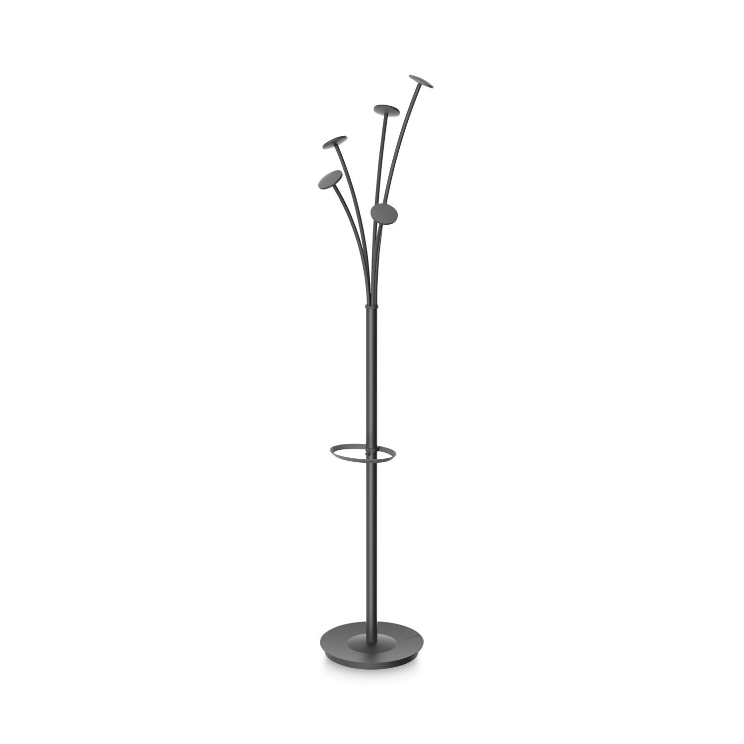 Festival Coat Stand with Umbrella Holder, Five Knobs, 14w x 14d x 73.67h, Black